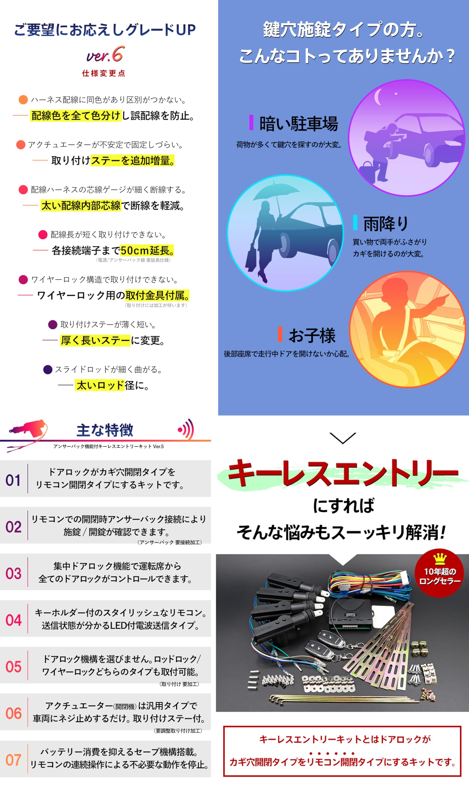 【シードスタイル】キーレスエントリーキット アンサーバック機能搭載 アクチュエー…