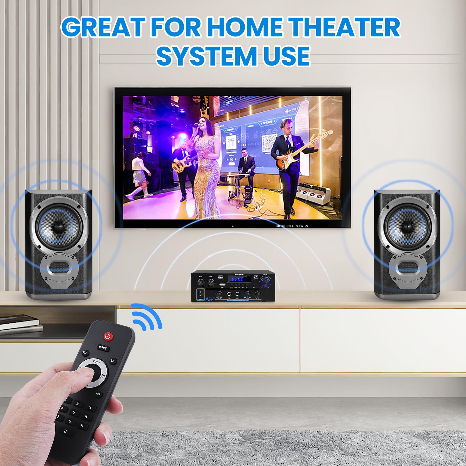 Amplificatore HiFi AK55 Bluetooth Stereo Audio Amplificatore Ricevitore 2 Canali 70WX2 Max. 600W Amplificatore audio digitale 12V/220V per casa o auto