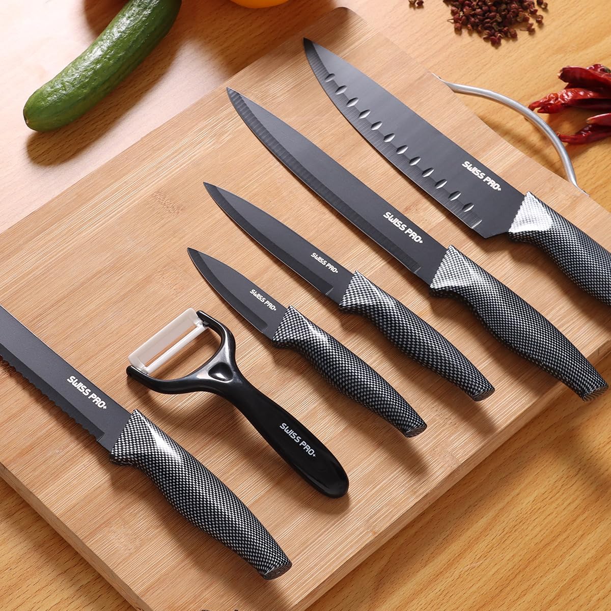 Swiss Pro+ Kitchen knife set - 6-piece - Stainless steel - Set of