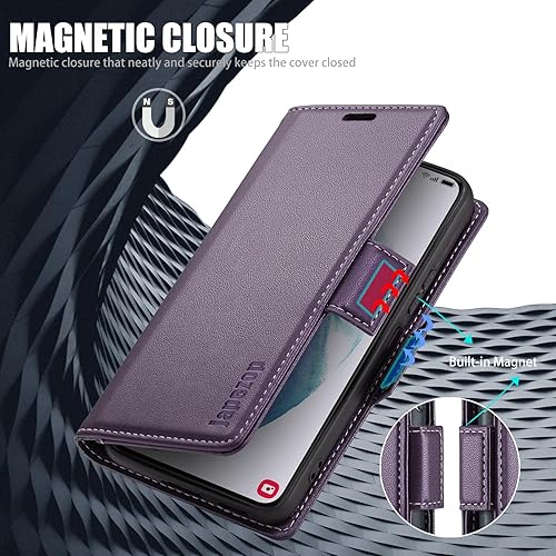 Miniatura 6 de japezop Funda tipo cartera para Samsung Galaxy S21 5G con bloqueo RFID, tarjetero magnético y función atril de cuero suave para Samsung Galaxy S21