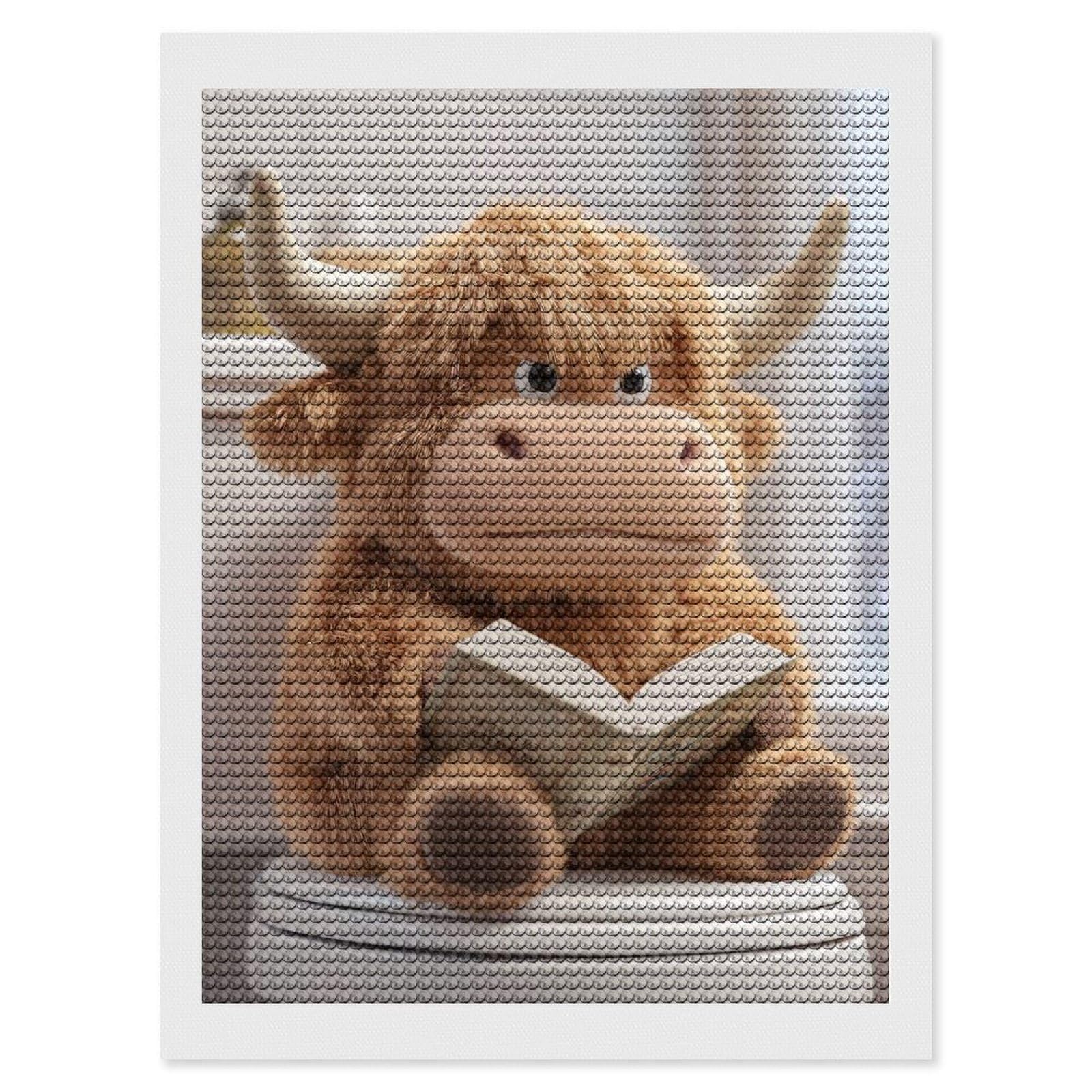 Junmoney Stuffed Highland Cow Reading on Toilet Diamond Painting Kit 12"x16", Festive Craft Gift, Bedroom Decor, Full Kit Included, Creative Gift Idea