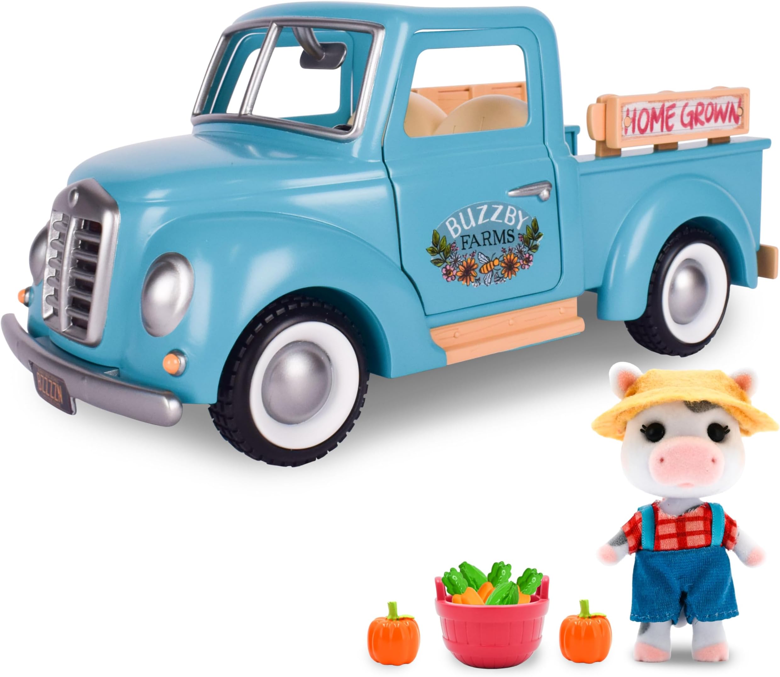 Buzzby Farm Truck Vehicle with Miniature Doll Figure, 10 Pieces, Ages 3+