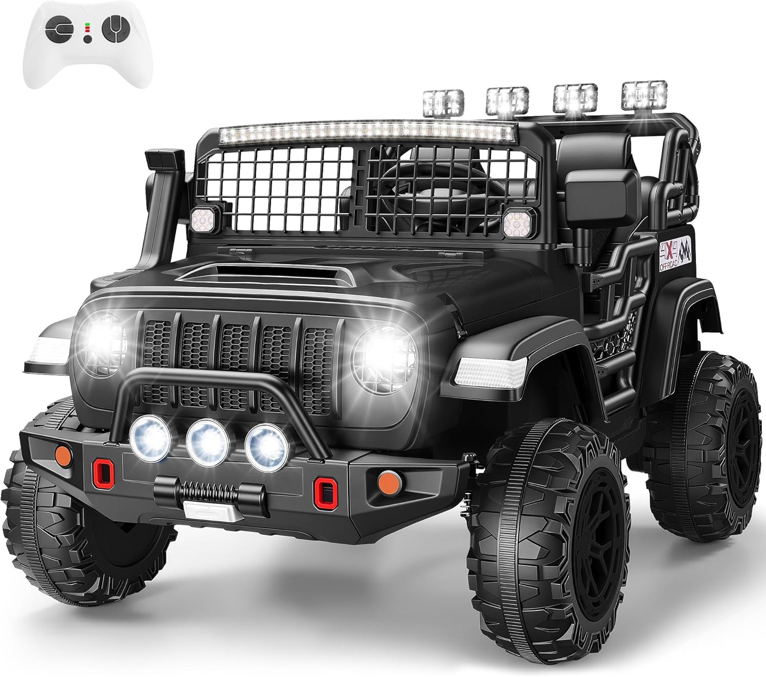 Hikole 24V Kids Ride on Car, 2 Seater Kids Electric Car w/Remote Control, 3 Speed, Music, Spring Suspension, LED Light, Ride on Toys for Boys Girls, Black