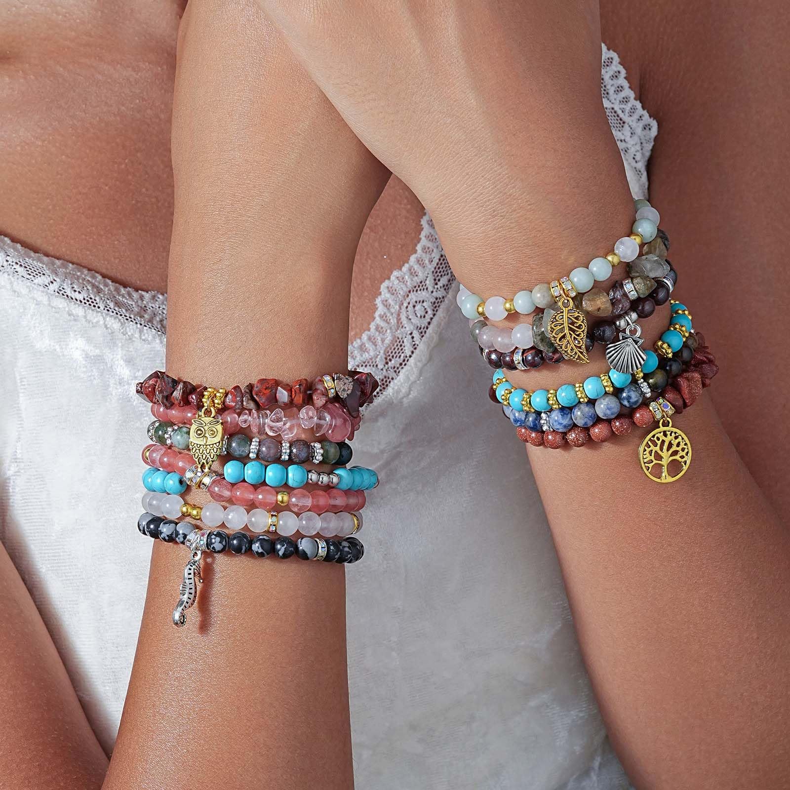 Leuyuee Perle naturali per braccialetti di perle con pietre preziose Set di perle da infilare Set di perline per albero di cristallo fai da te Albero della vita Gioielli fai da te Collana Orecchini