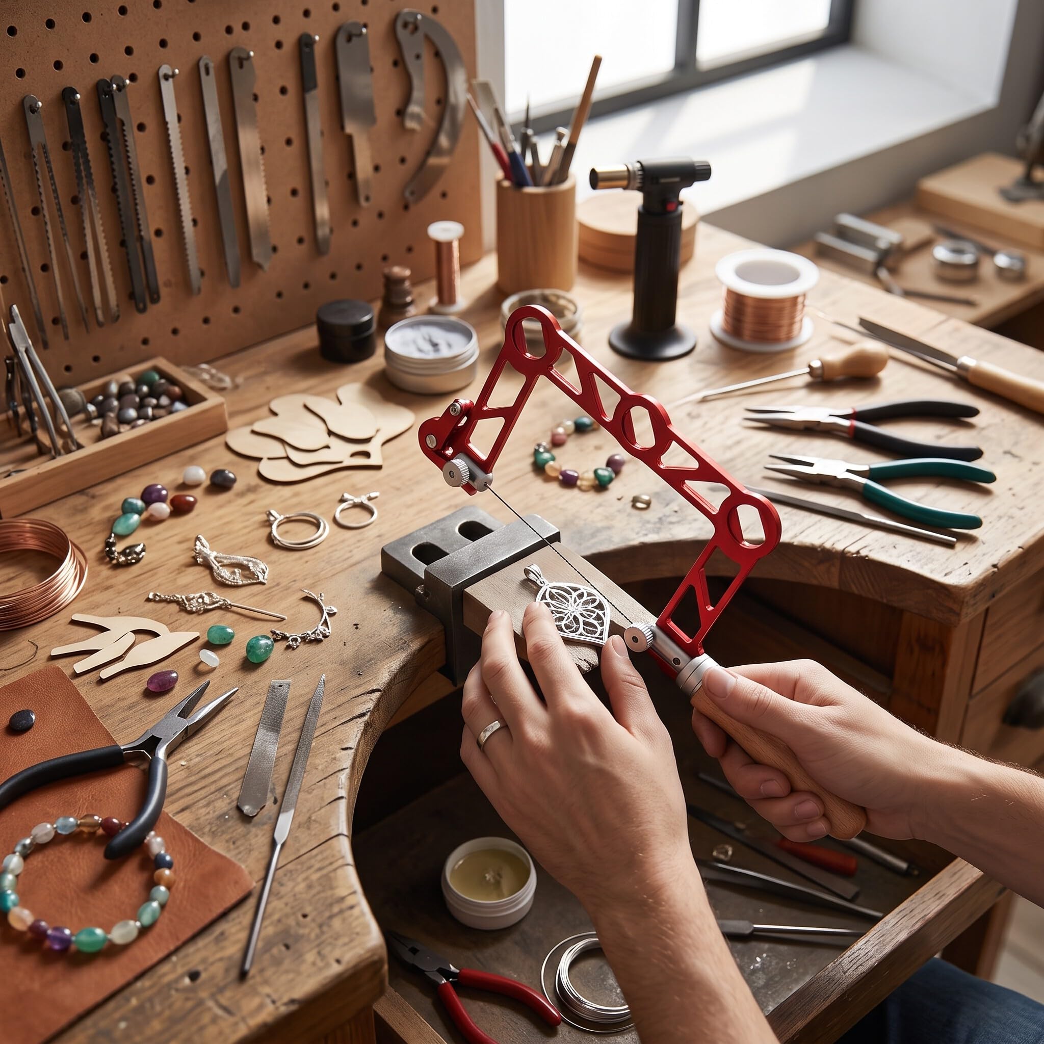 Cadre de Scie pour Bijoutier, Travail du Bois, Scie à Chantourner avec Manche en Bois en Forme de U pour le Travail des Métaux et L'artisanat de Bricolage (3 pouces)