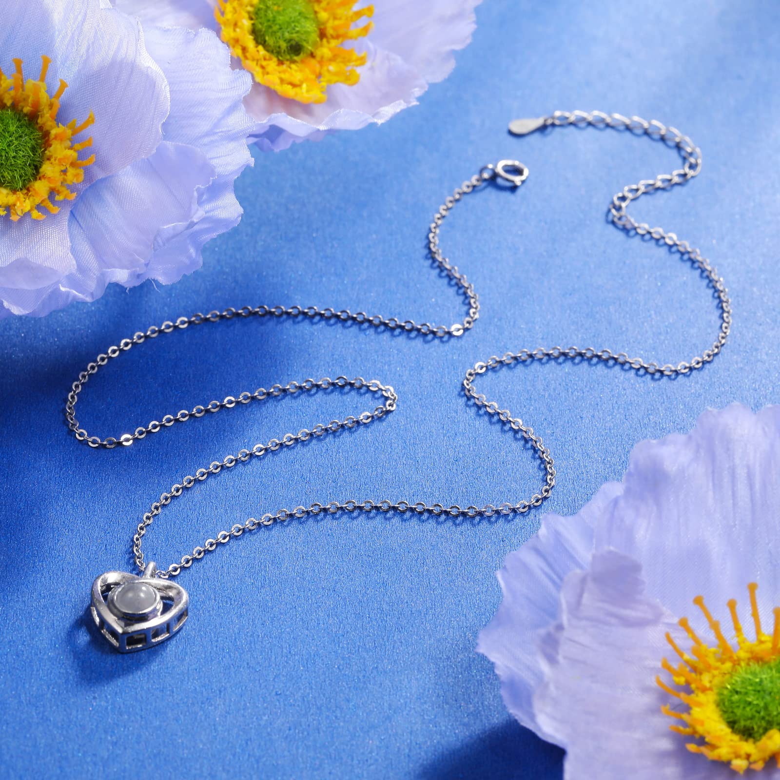 INBLUE Ciondolo con Immagine di Proiezione Personalizzata Collana in Argento Sterling 925 Ciondolo a Forma di Cuore Regali di Anniversario di Compleanno per Lei/Donne/Fidanzate/Gioielli per Mamma