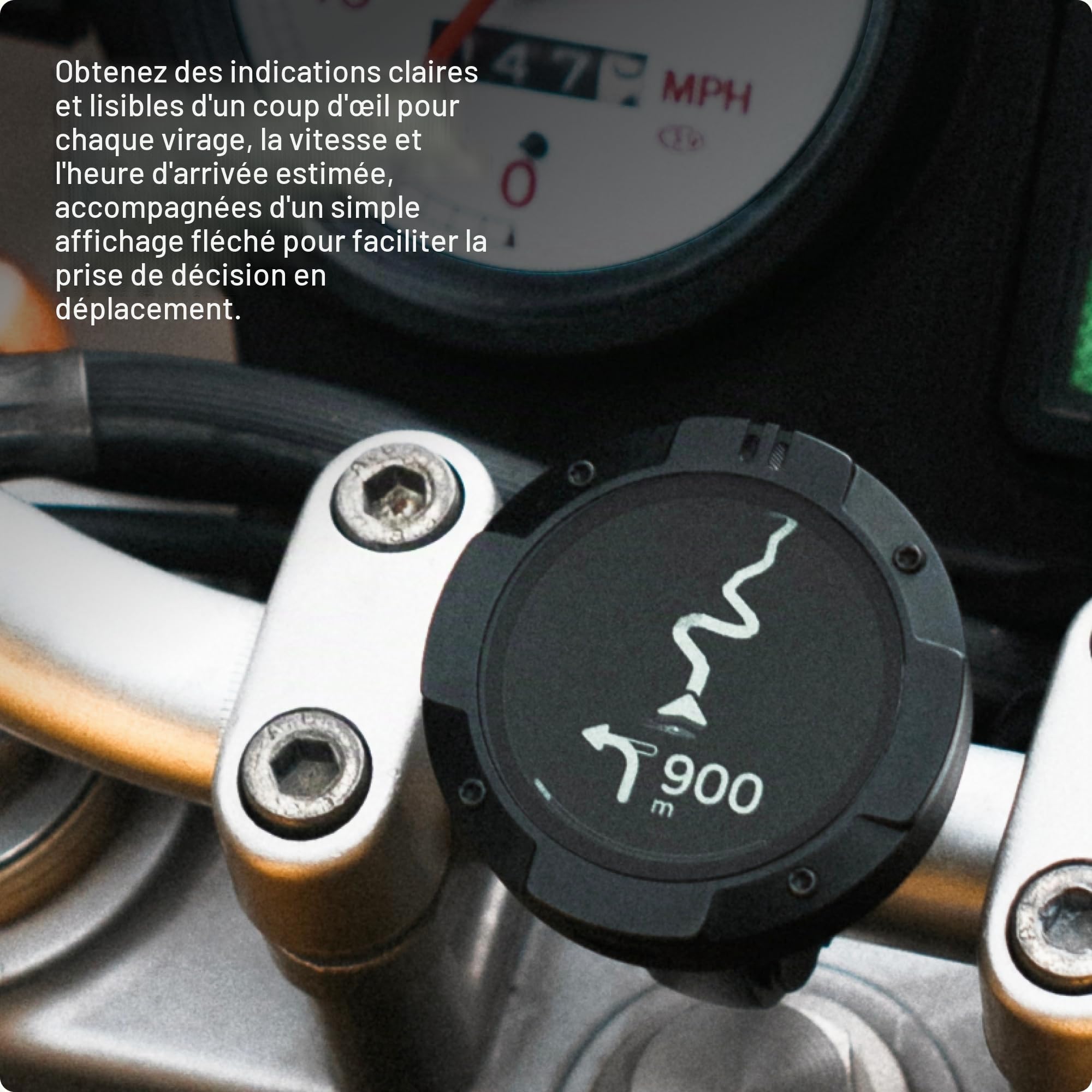 Beeline Moto II Metal Dispositif de Navigation pour Motos | Navigation Mondiale | Interface Mini-Carte | Autonomie de 14 Heures | IP67 étanche et Antichoc | Chargement USB-C avec Support de Sangle