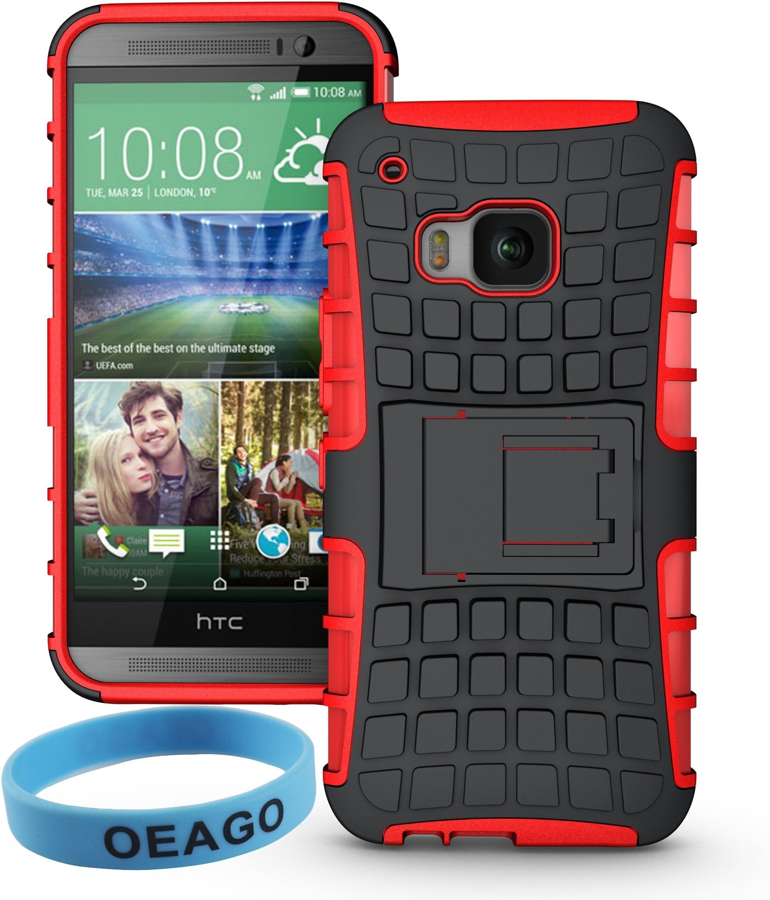 HTC One M9 Cover for 2015 Version HTC One M9 Smart Phone with 1 Stylus Pen + 1 Sports wrist band + 1 OEAGO Cleaning Cloth (For HTC One M9, Hot Red).