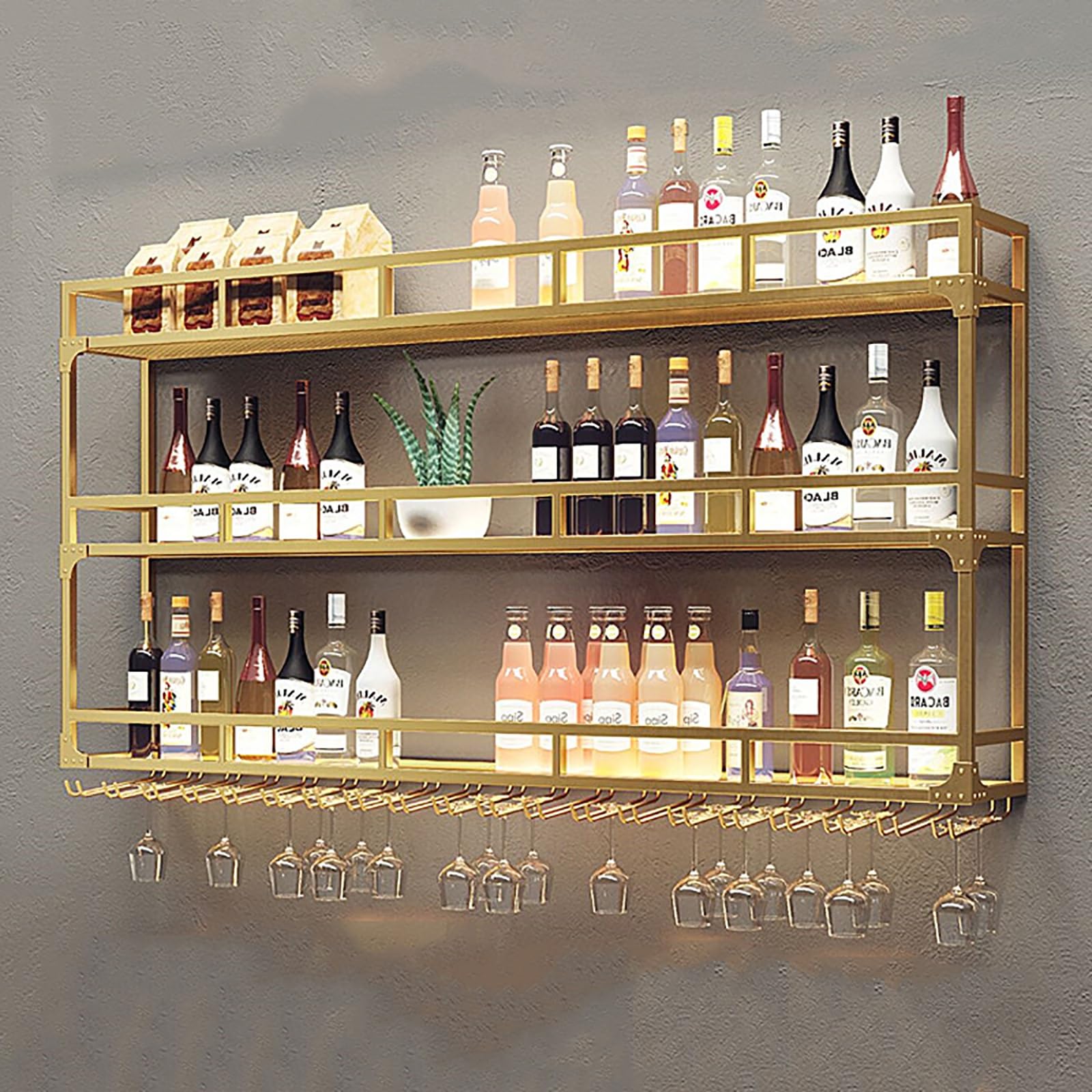 Étagère à vin murale avec support de verre et LED étagères bar flottantes