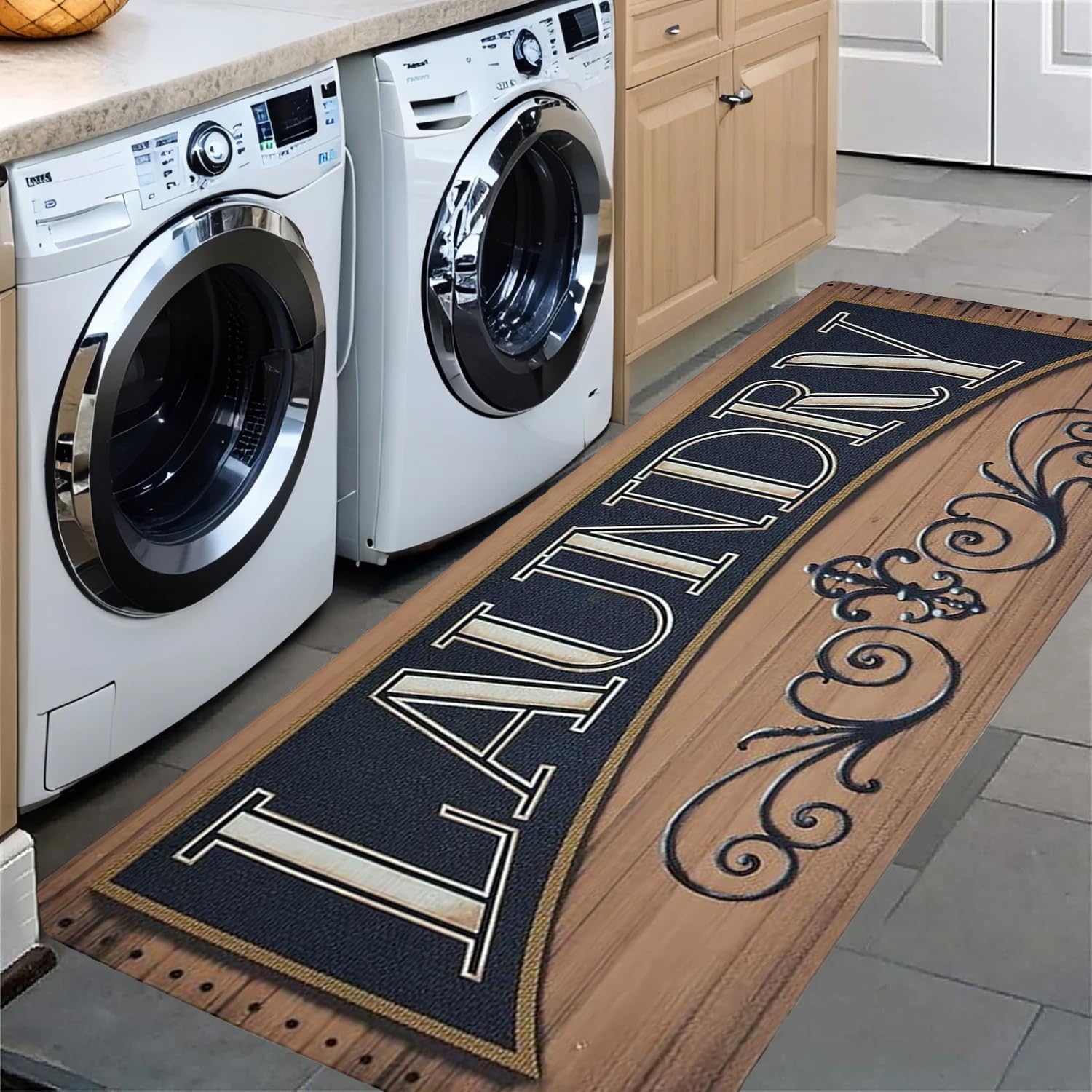 ABREEZE Vintage Rug 2x4 Laundry Room Rugs Decor Runner Rug Farmhouse Runner Rug 5MM Rubber Area Rug Mudroom Rug Carpet Waterproof Bathroom Rugs Laundry Room Mats 2x4