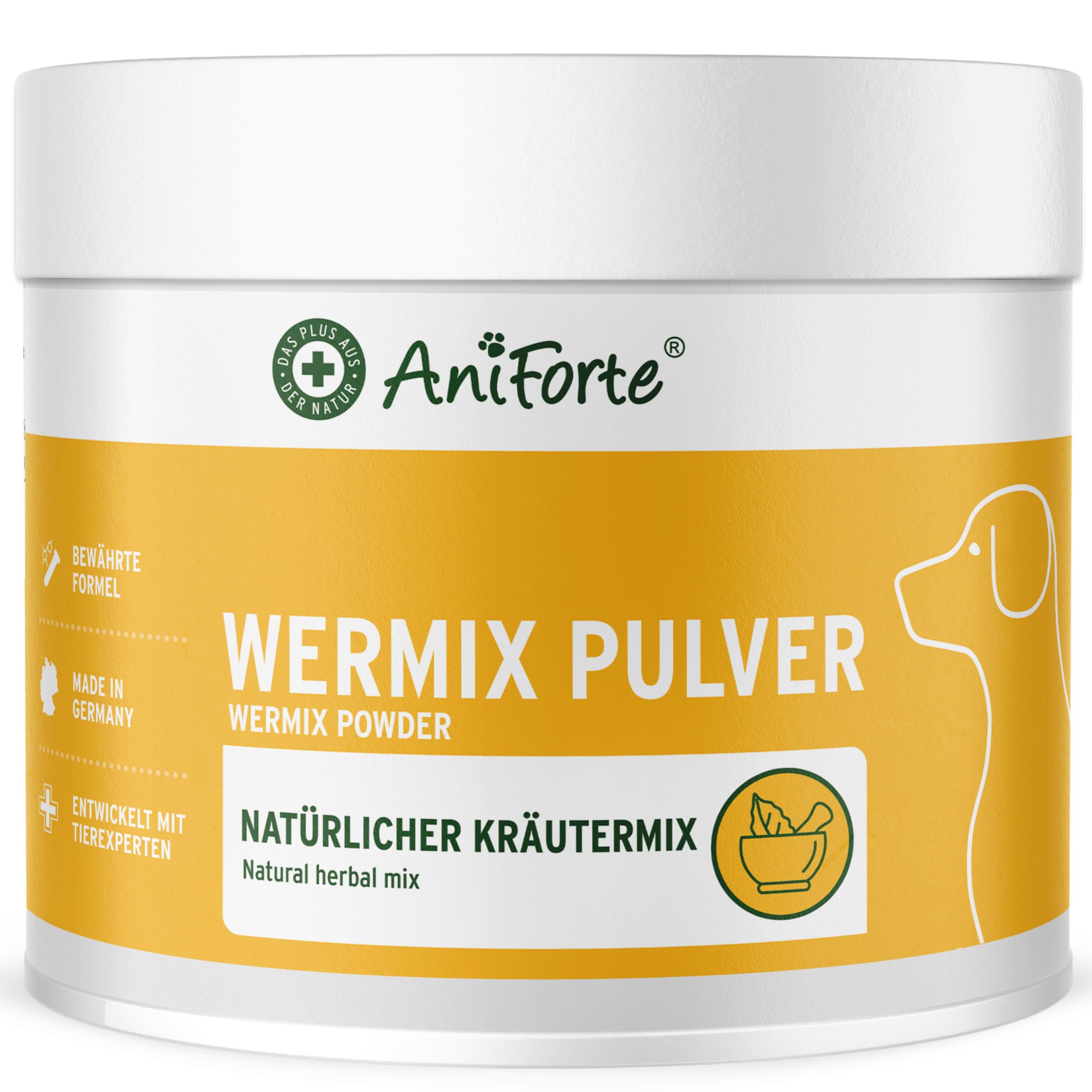 AniForte WermiX für Hunde 250g - Natürliche Kräuter, seit 10 Jahren bewährte Alternative, Unterstützung durch Saponine, Bitterstoffe, Thymian, Wermut & Salbei