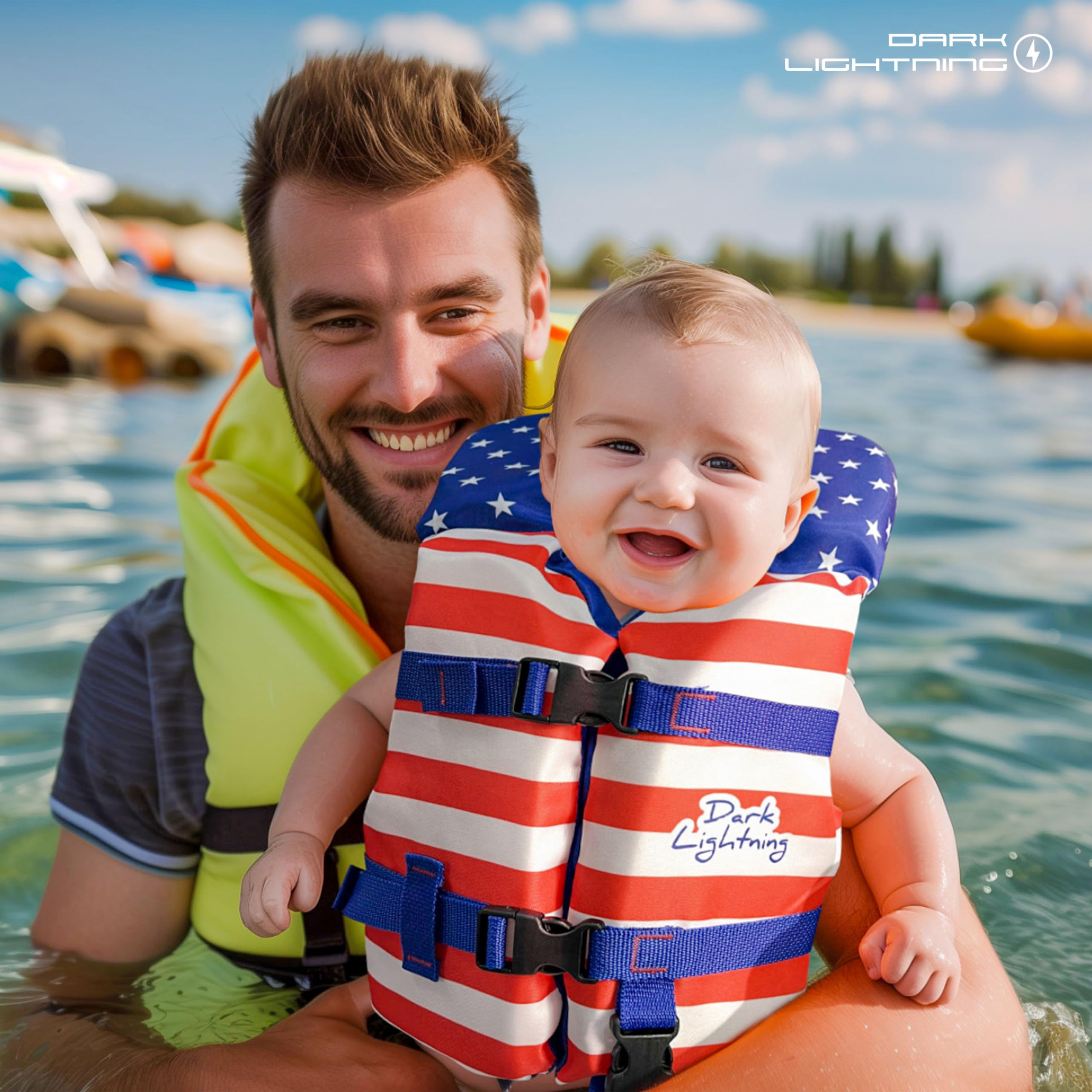 Dark Lightning Coast Guard Approved Baby/Infant Life Vest,USCG Kids Life Jacket 0-30 lbs, Toddler Floaties 20-30 Pounds,Toddler Swim Vest/Water Wings Arm Floaties in Puddle/Sea (Green)