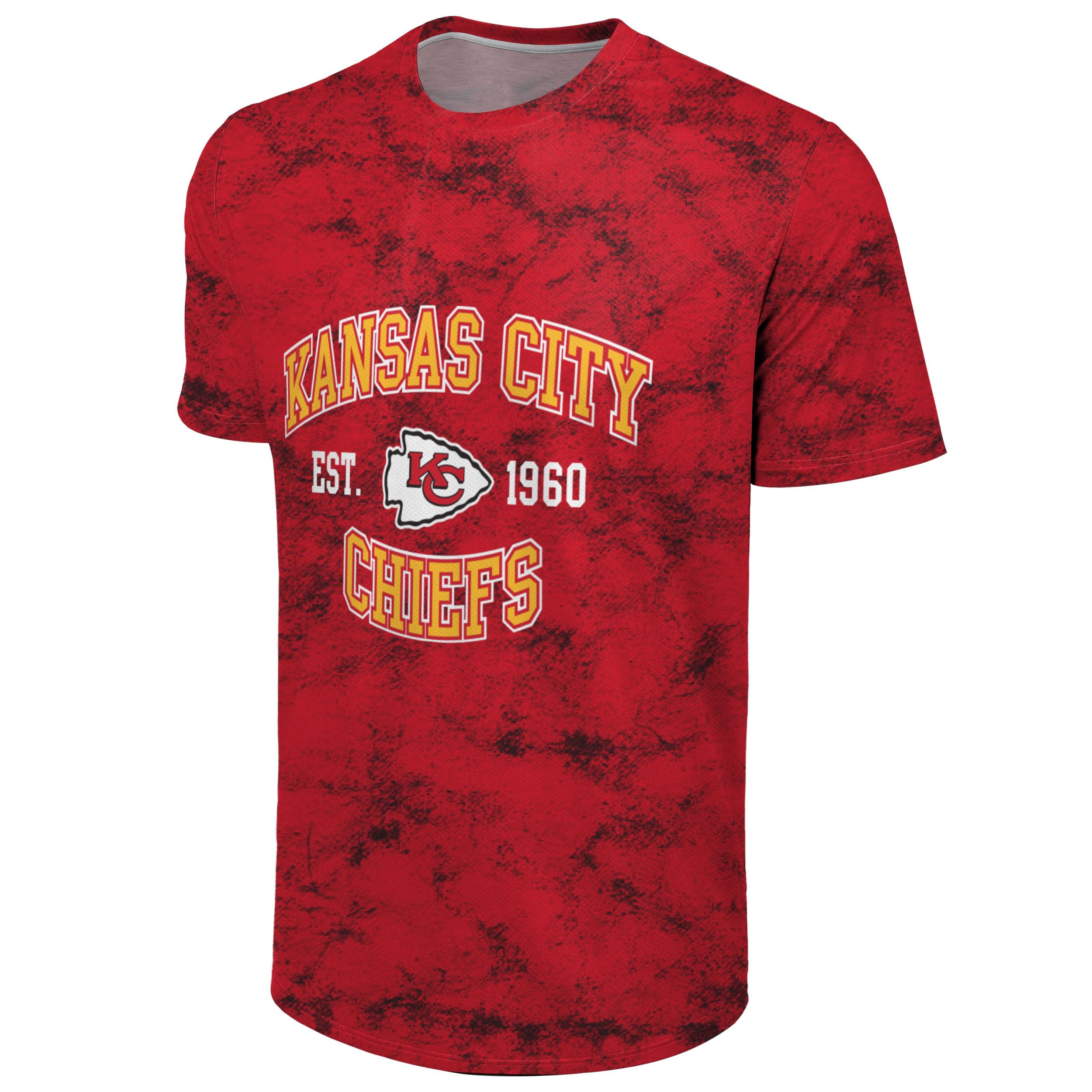FOCO NFL Men's Officially Licensed Established Wordmark Camo Performance Throwback Team Color Crewneck T-Shirt, Kansas City Chiefs - Red, L