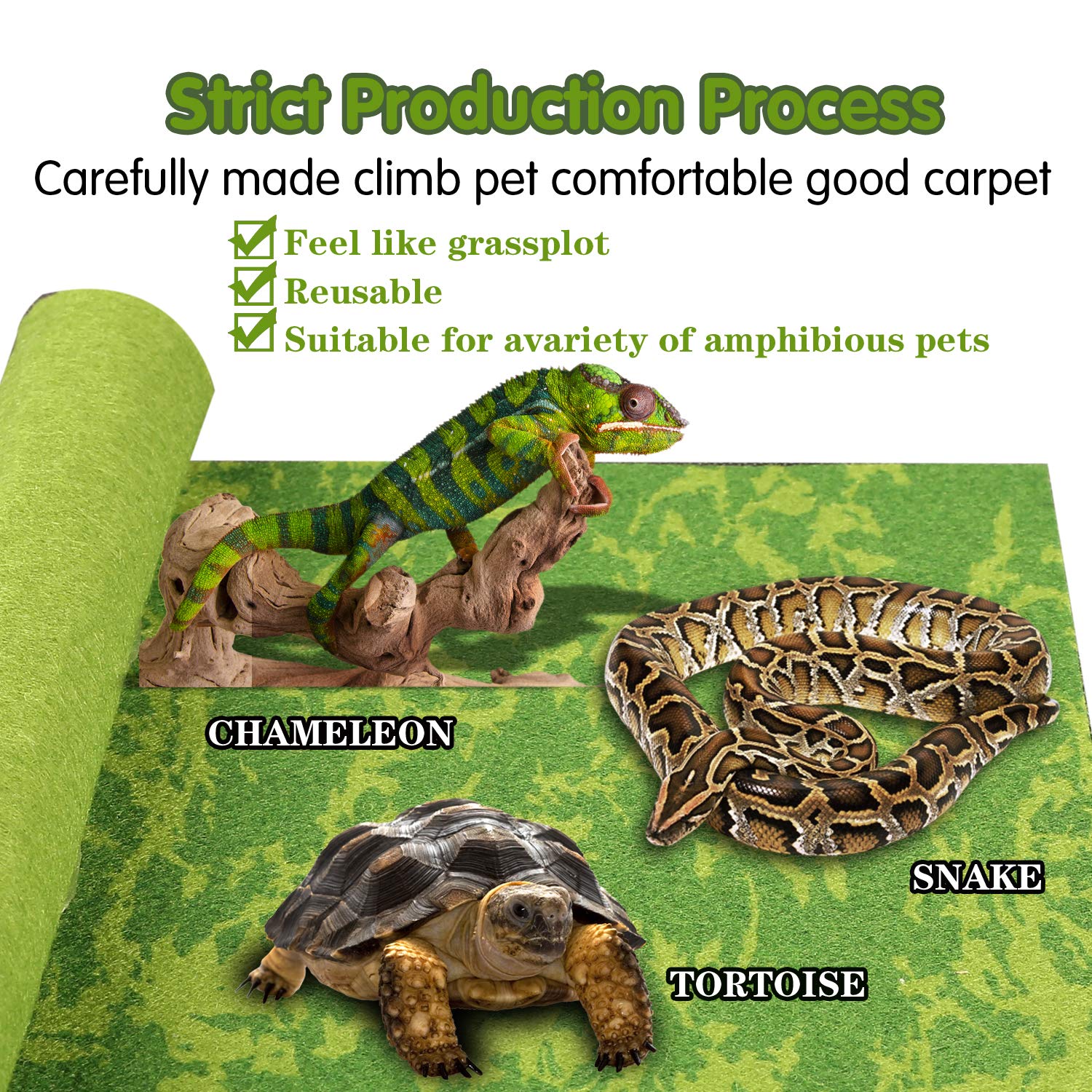 Reptilien-Teppich, Terrarieneinlage, Reptilien-Käfigmatte, Substrat für Schlangen, Chamäleons, Geckos und Küche (2 Blätter) mit Pinzette, 20Gallon(30*12in)