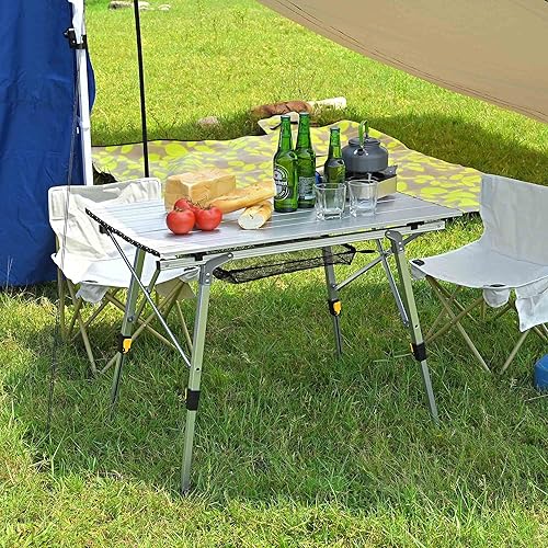 Miniatura 2 de Yescom Mesa de camping plegable de aluminio portátil con pierna ajustable, mesa enrollable ligera para exteriores, barbacoa, picnic, patio trasero y