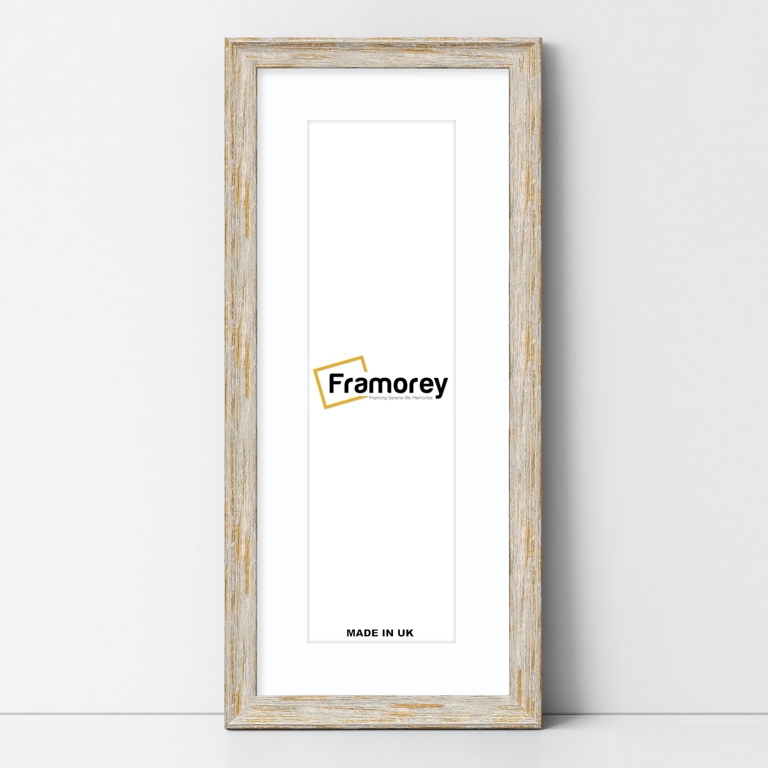 Framorey Framing Serene Life Memories White With White Mount Framorey Vintage Distressed Panorama Style Photo Frame, 20X9" Size White Picture Frame With 16X5" Size White Mount, Home Decor Frames