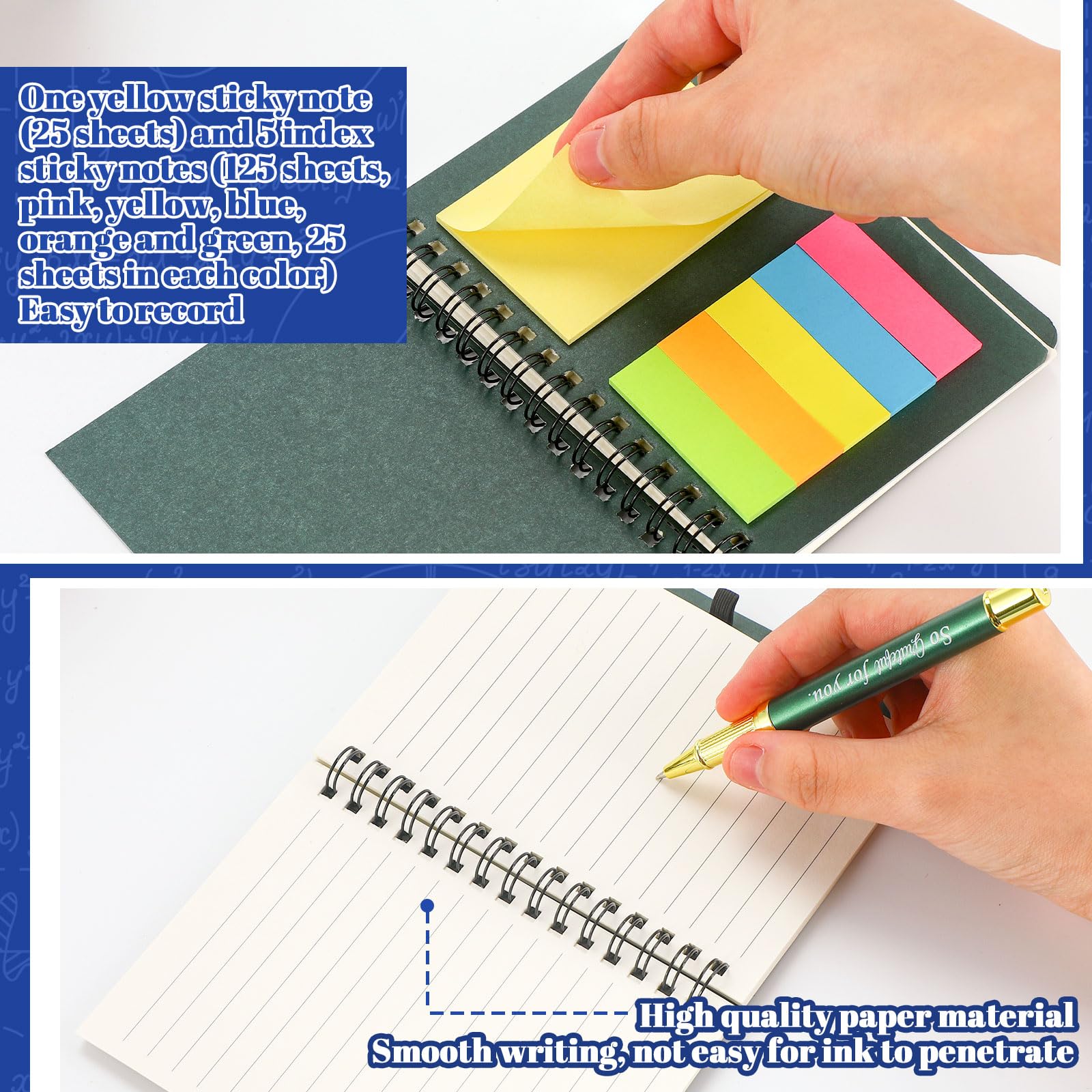 Zhanmai Juego de 30 cuadernos en espiral de regalo para empleados, diarios de cuero inspiradores, regalos de equipo de agradecimiento con bolígrafos de bambú, pestañas adhesivas de colores para