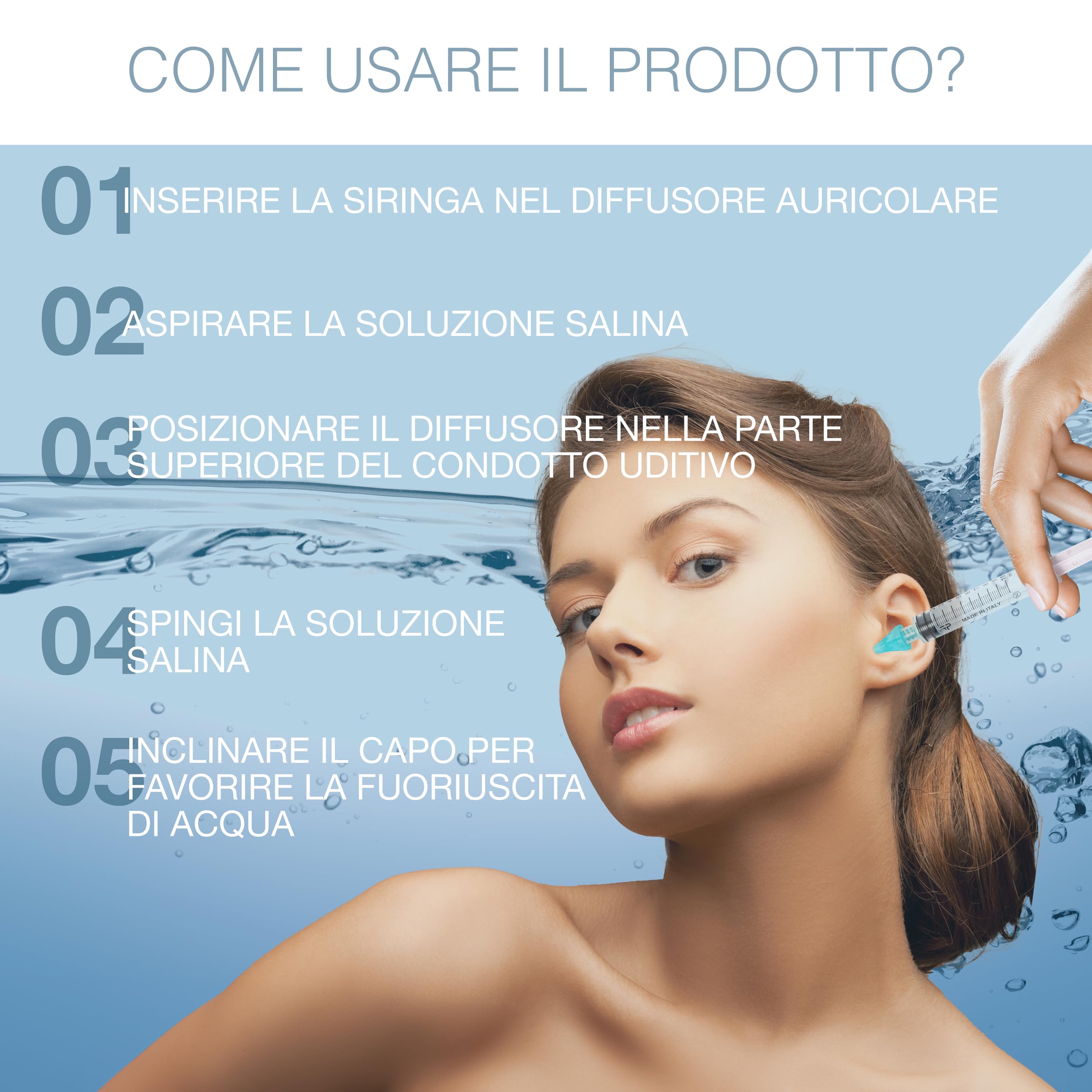 TRE PURI® Pulizia Orecchie per Adulti Made in Italy – Set Pulisci Orecchie – Kit Professionale Siringhe e Coni Orecchie Morbidi per Soluzione Fisiologica – Tappini e E-book OMAGGIO