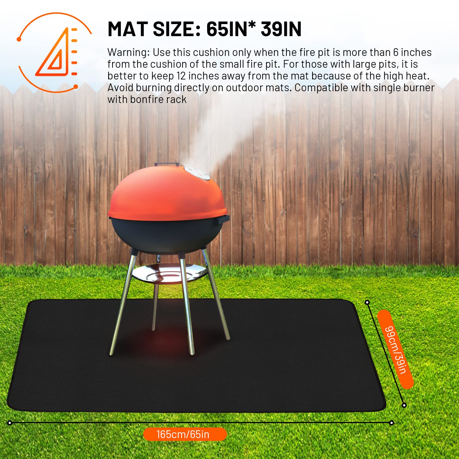 Alfombra Ignifuga para Barbacoa y Fogatas al Exterior, Protector de Suelo para Parrilla de Carbón y Leña, Protección de Superficie 3 Capas, Ideal para Jardín, Terraza y Patio, Tamaño Grande 165×100 CM