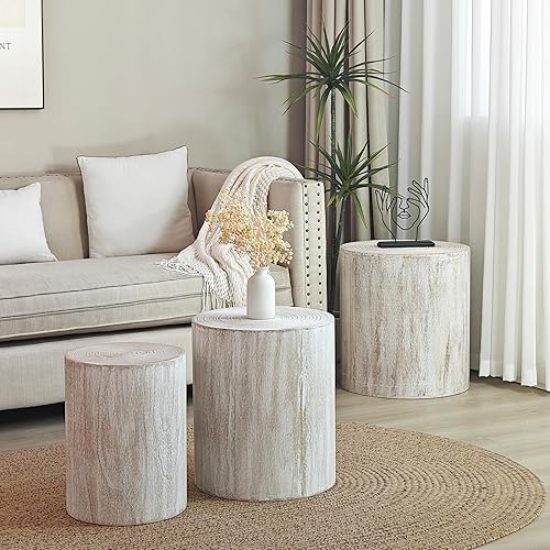 Miniatura 93 de kevinplus Juego de 2 mesas auxiliares pequeñas blancas para sala de estar, mesa auxiliar redonda de madera para dormitorio, oficina, sin montaje