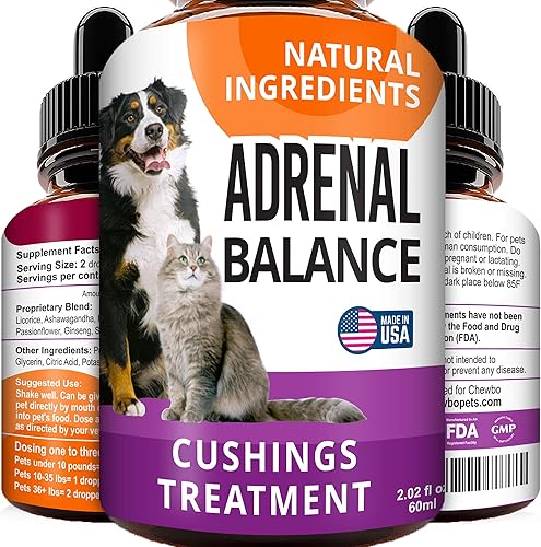 Equilibrio suprarrenal para perros y gatos - Tratamiento de Cushings para mascotas, soporte suprarrenal con Ashwagandha, raíz de regaliz, Rhodiola