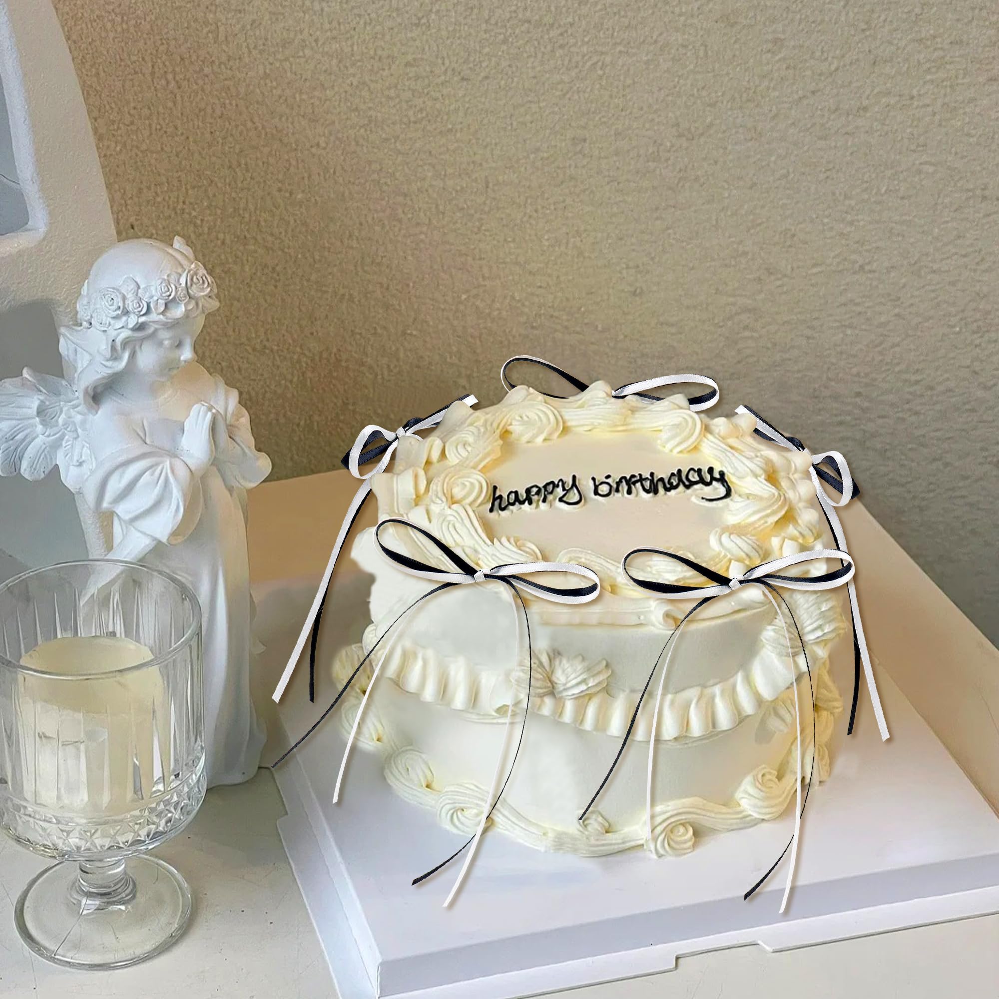 Ercadio 20 Pcs Bicolour Black White Bows Cupcake Toppers Bowknot Ribbons Cake Decorations Baby Shower Bridal Wedding Anniversary Cake Dessert Picks