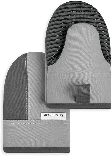 KitchenAid Beacon Two-Tone Non-Slip Mini Oven Mitt Set, Cool Grey/Frost
