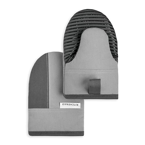 KitchenAid Beacon Two-Tone Non-Slip Mini Oven Mitt Set, Cool Grey/Frost
