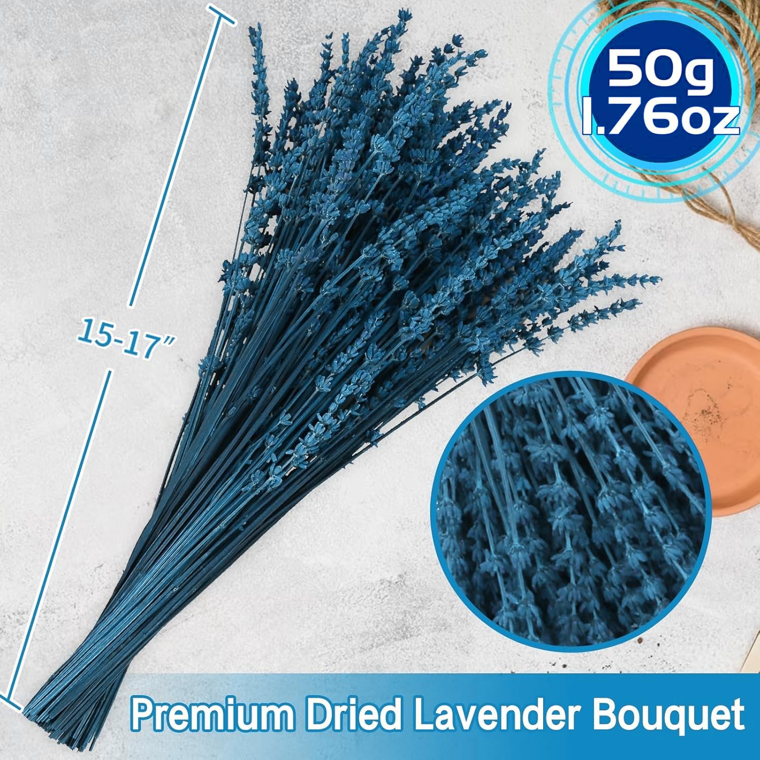 Suszone niebieskie kwiaty lawendy, suszone wiązki, zakonserwowany bukiet lawendy, 38,1 cm - 43,2 cm, do domu, na wesele, pod prysznic, dekoracja wazonu, aromaterapia, zapach, niebieska dekoracja, 1