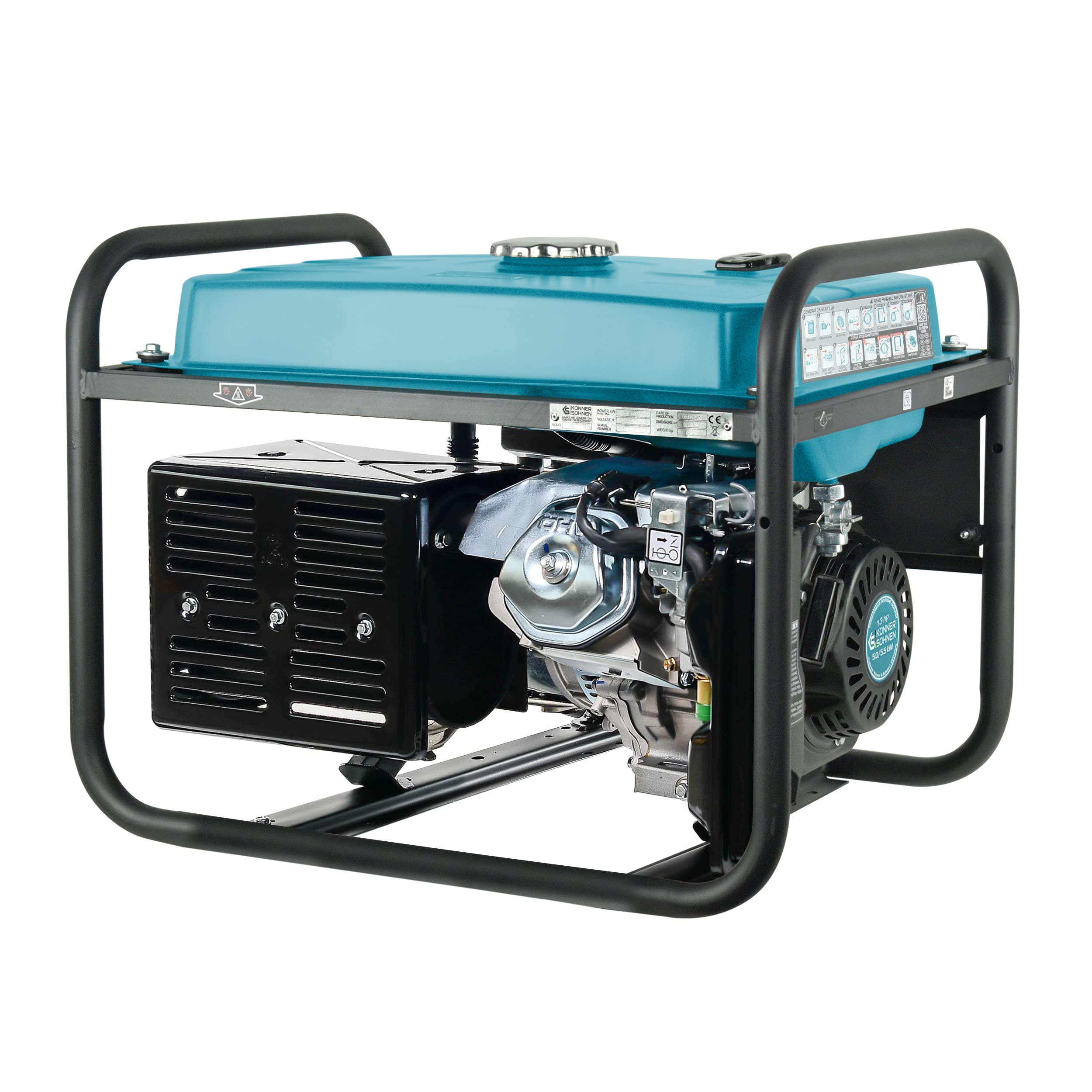 Könner & Söhnen Generador de gasolina KS 7000, generador electrico 5500W, 1x16A, 1x32A (230V), motor original EURO-V, power station con (AVR), indicador aceite, protección ante sobrecarga, pantalla