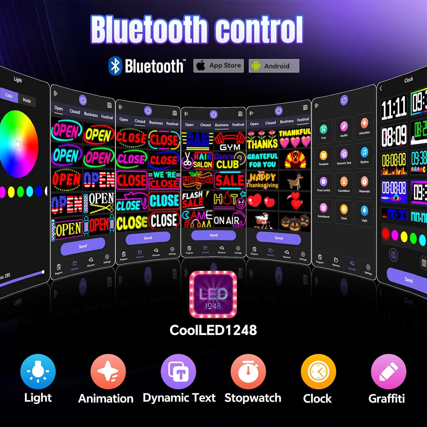 Programmable LED Open Sign,Support for Multiple Open Dynamic and Static Effects,App Control, for Business Window Glass Cafes Bar