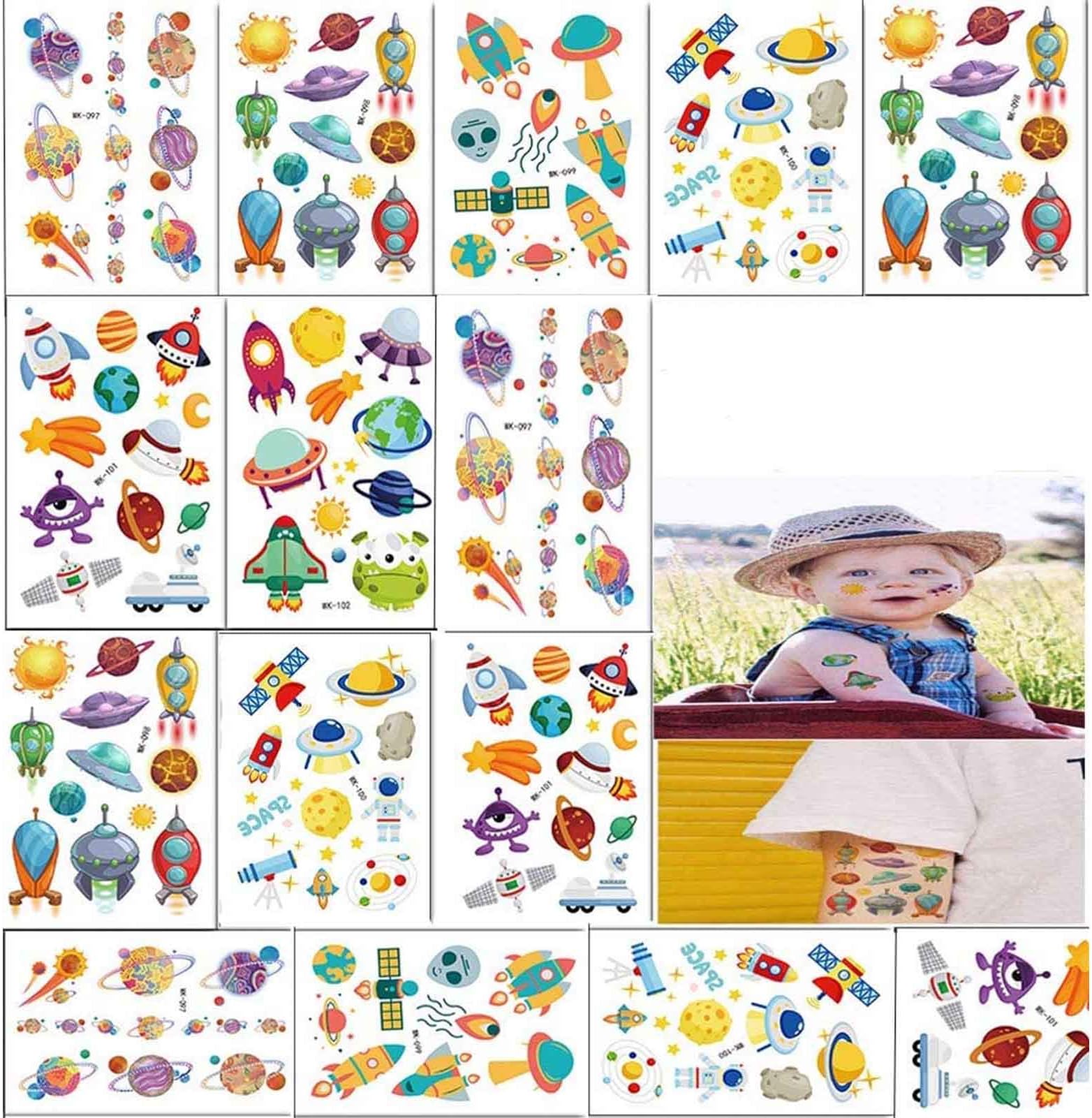 Daliyfu260PCS Outer Spaceship Party Favors Temporary Tattoos for Boys and Girls - Astronaut Planets Baby Shower/Party Supplies Decorations Kids Birthday Party (24 Sheets)