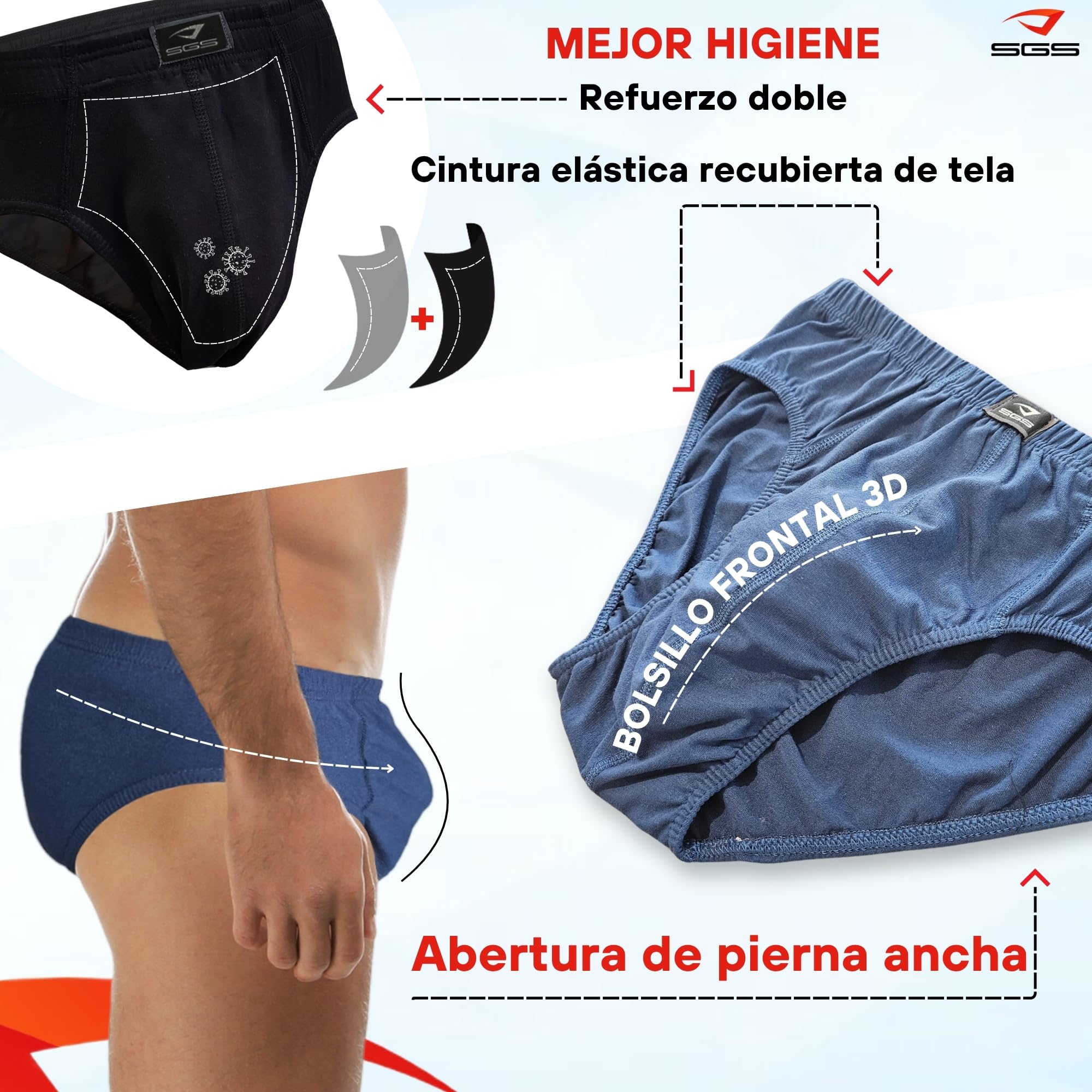 SGS Calzoncillos Hombre Slip - Slips Hombre de Algodón, Paquete de 6 o 12 Multicolor Ropa Interior Hombres