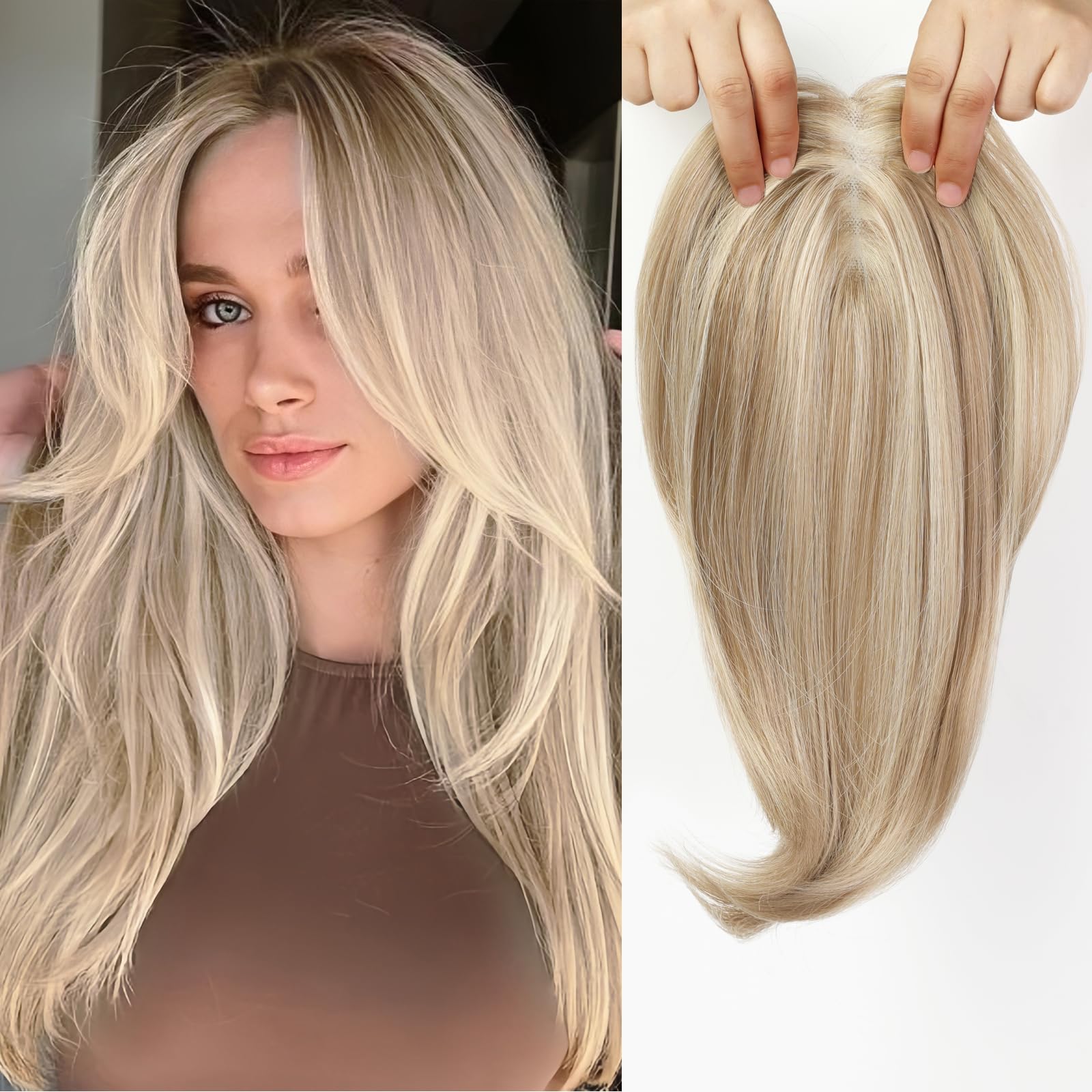 Honey Blonde, Light brown hilighted hair wig topper Honey Blonde Highlight Hair Topper - Etsy main image 3