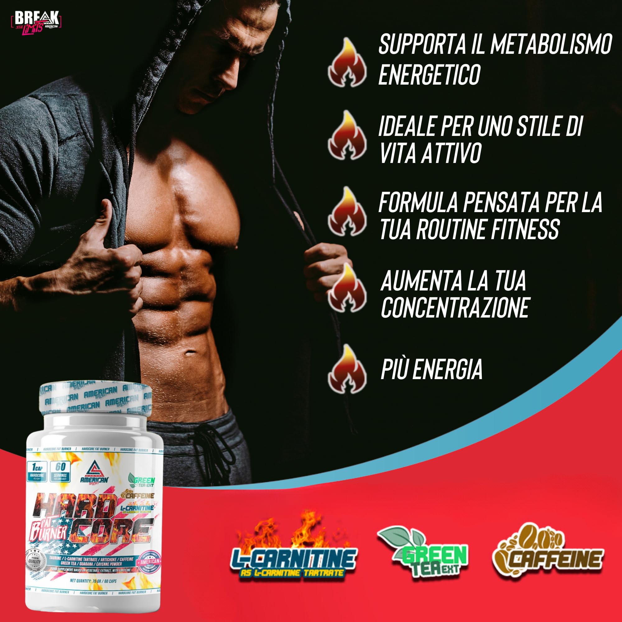 HardCore Supporto alla Definizione | Formula con Taurina e L-Carnitina | Ideale per Sportivi e Attività Fisica | Supporto per Routine Attiva | 60 Capsule