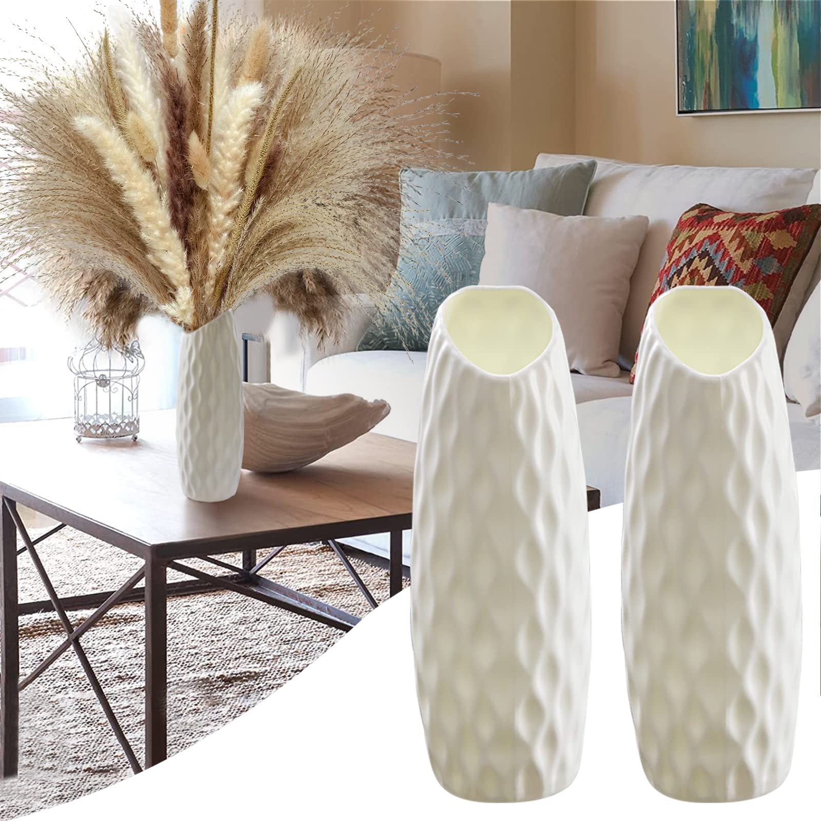 Buy 2 Set Pampas Grass Vase, Plastic Vase Use for Pampas Grass