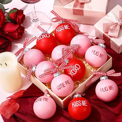 Vista 6 de 12 adornos de bolas para el día de San Valentín para árbol de San Valentín, decoraciones colgantes de árbol de San Valentín, bolas de plástico