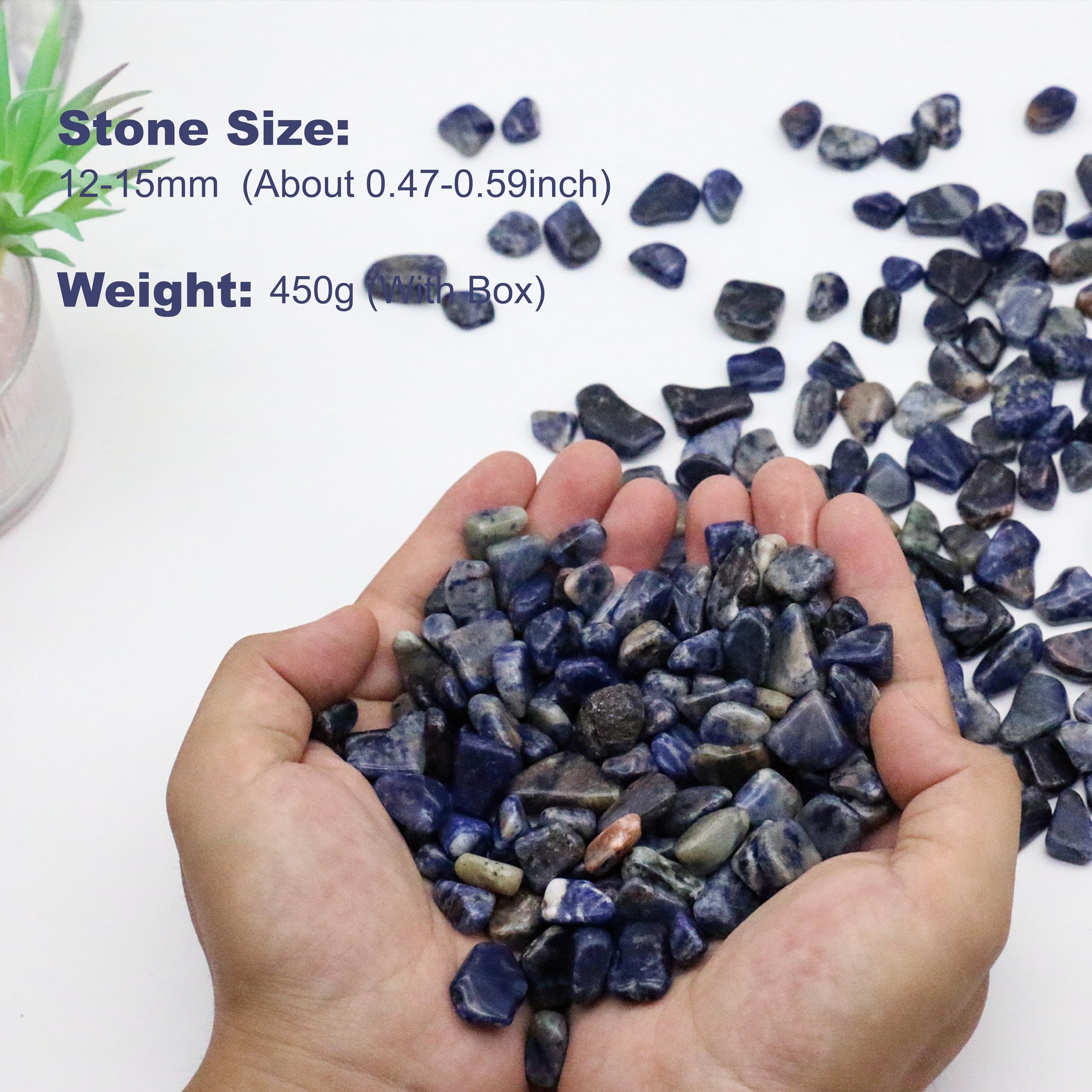 VMDEKK Sodalite Natural Tumbled Stones and Crystals in Bulk for Healing Crystal,Reiki,Meditation,Witchcraft,Home Decor,Shaped Stones Perfect for Plants,Cacti,Succulents,Vase Filler 450g.