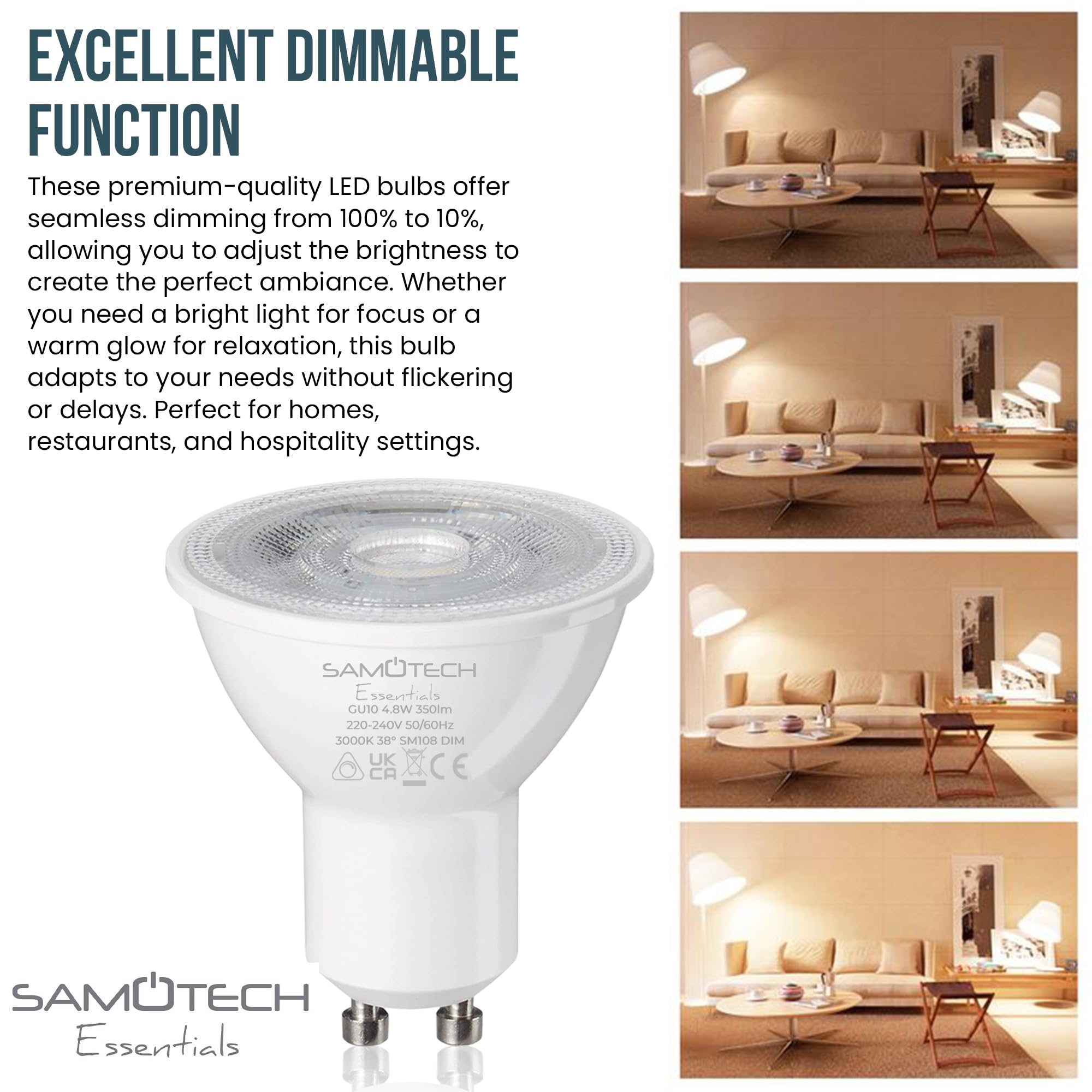 SAMOTECH 5 Pack x GU10 Bright Warm White Dimmable LED Bulb No Flickering 3000K 350lm 38° Beam - 5pack - Image 2