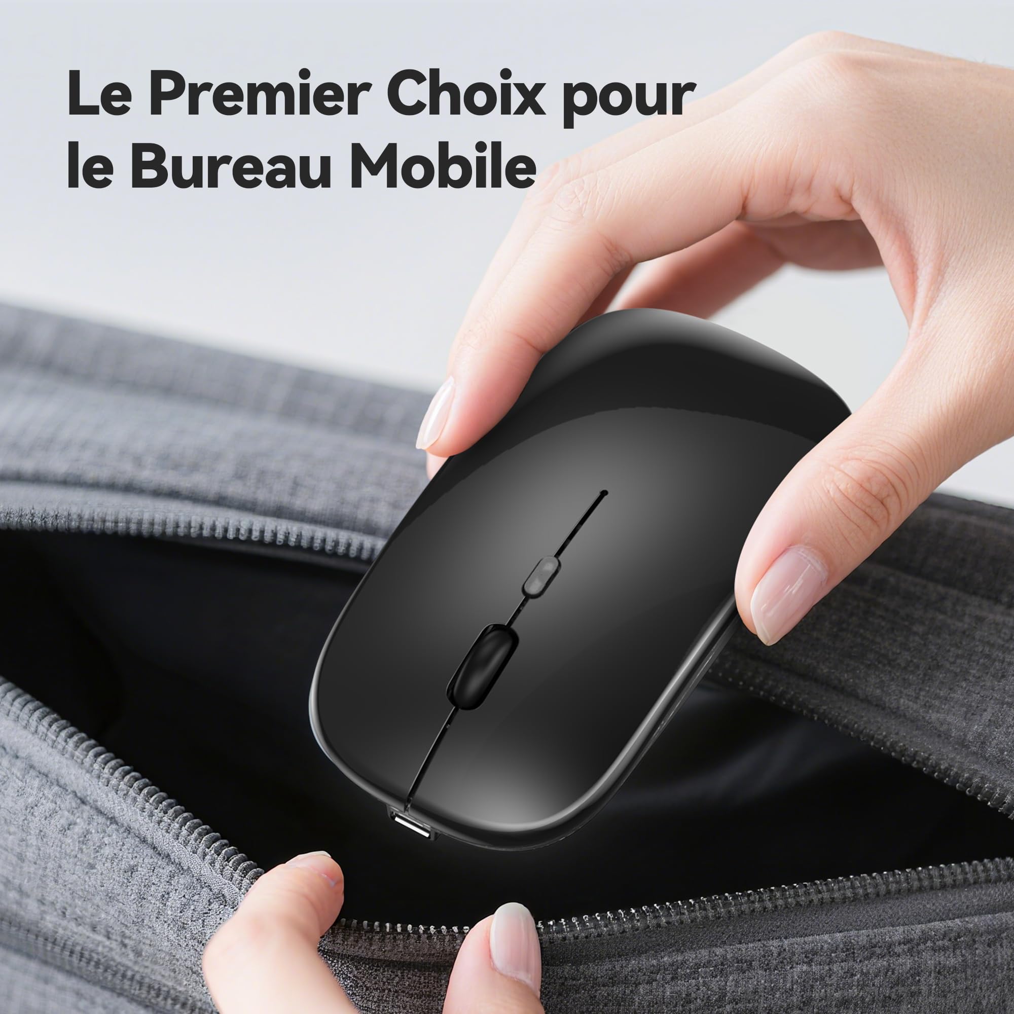 TECKNET Souris sans Fil Bluetooth 5.1, Rechargeable Souris avec Récepteur USB 2,4 GHz, 1600 DPI, Rétroéclairée de 7 Couleurs, Silencieuse, Portable, pour PC/Laptop/Mac, Noir