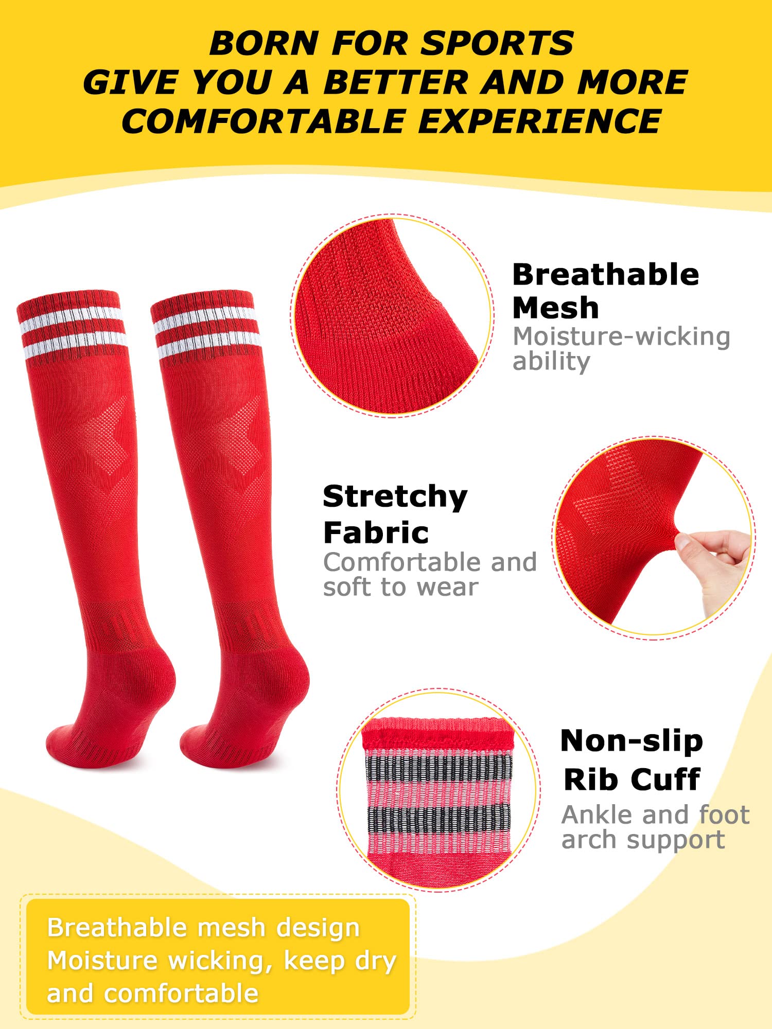 Sintuff 18 Pairs Soccer Socks Colorful Knee High Tube Socks Stretchy Football Baseball Stripes for Men Women Teens Team