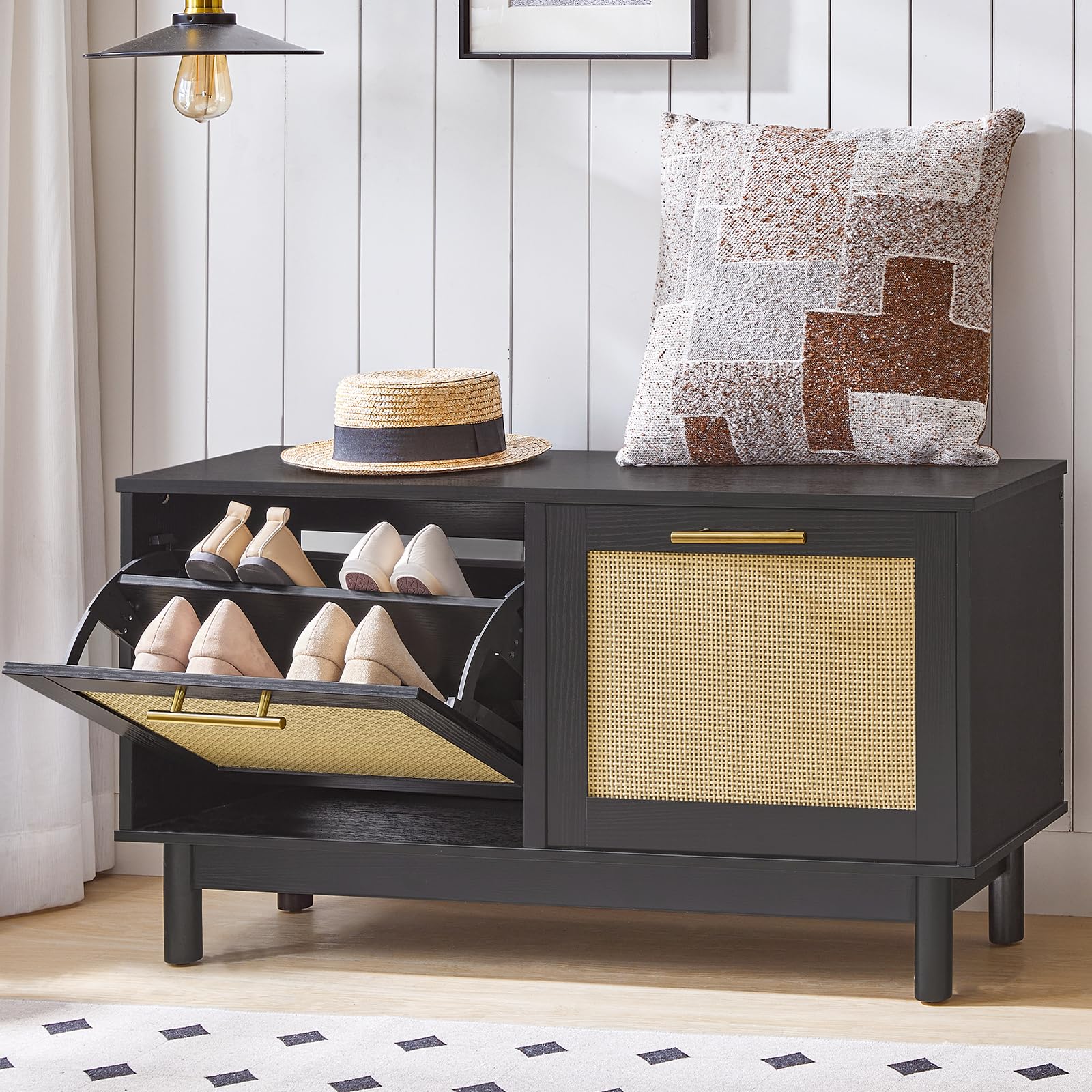 Amazon.com: HOOBRO Shoe Storage Bench Entryway, Rattan-Like