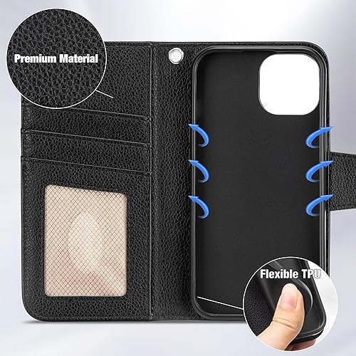 Miniatura 5 de Arae Funda compatible con iPhone 15 con tarjetero y correa para la muñeca, funda con tapa para iPhone 15 de 6.1 pulgadas, para hombres y mujeres,