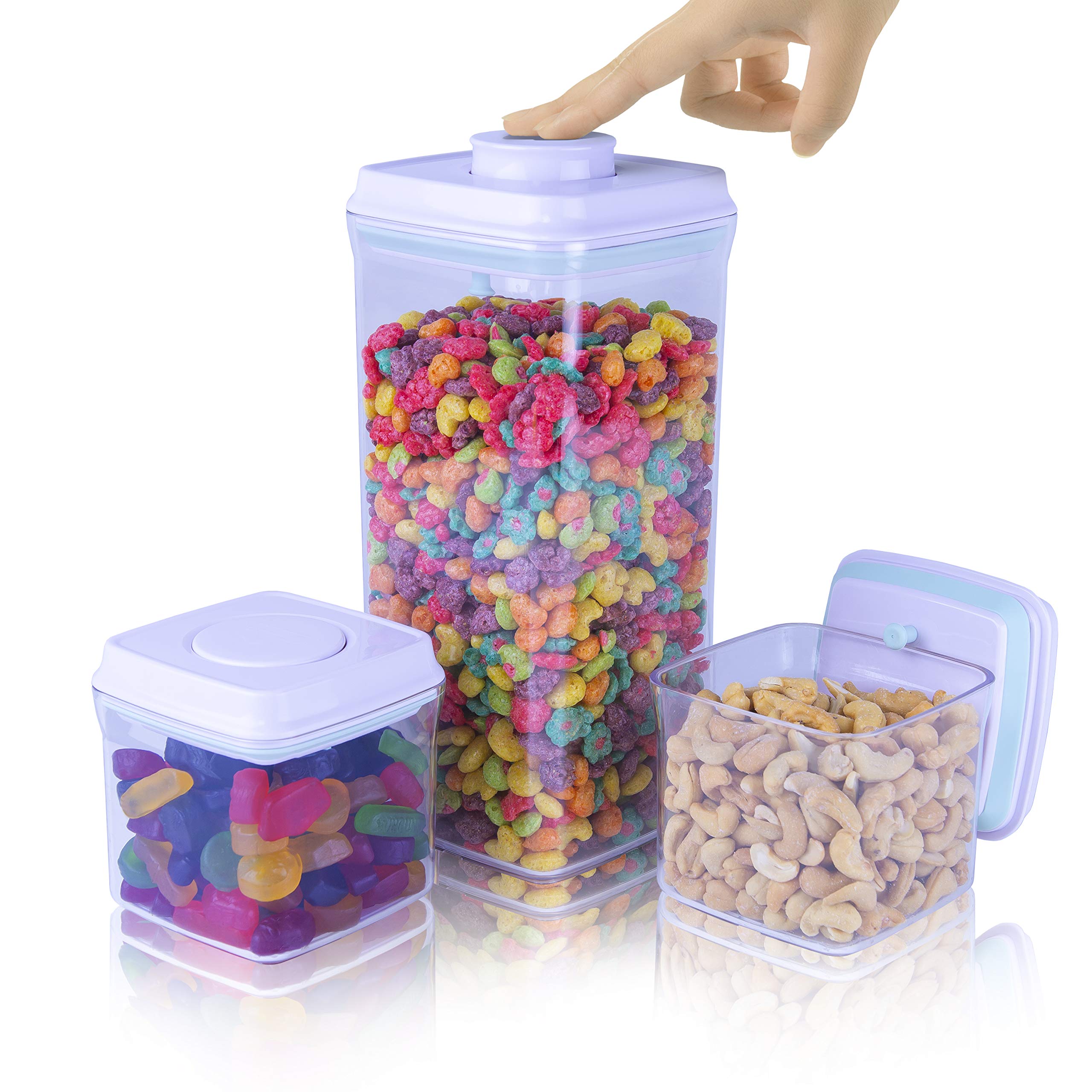 iChewie - BopTop (3pc Set) Airtight Food Storage Container – Mechanical Silicone Seal Canister - BPA-Free Stackable - 500ml / 500ml / 2500ml — image 1