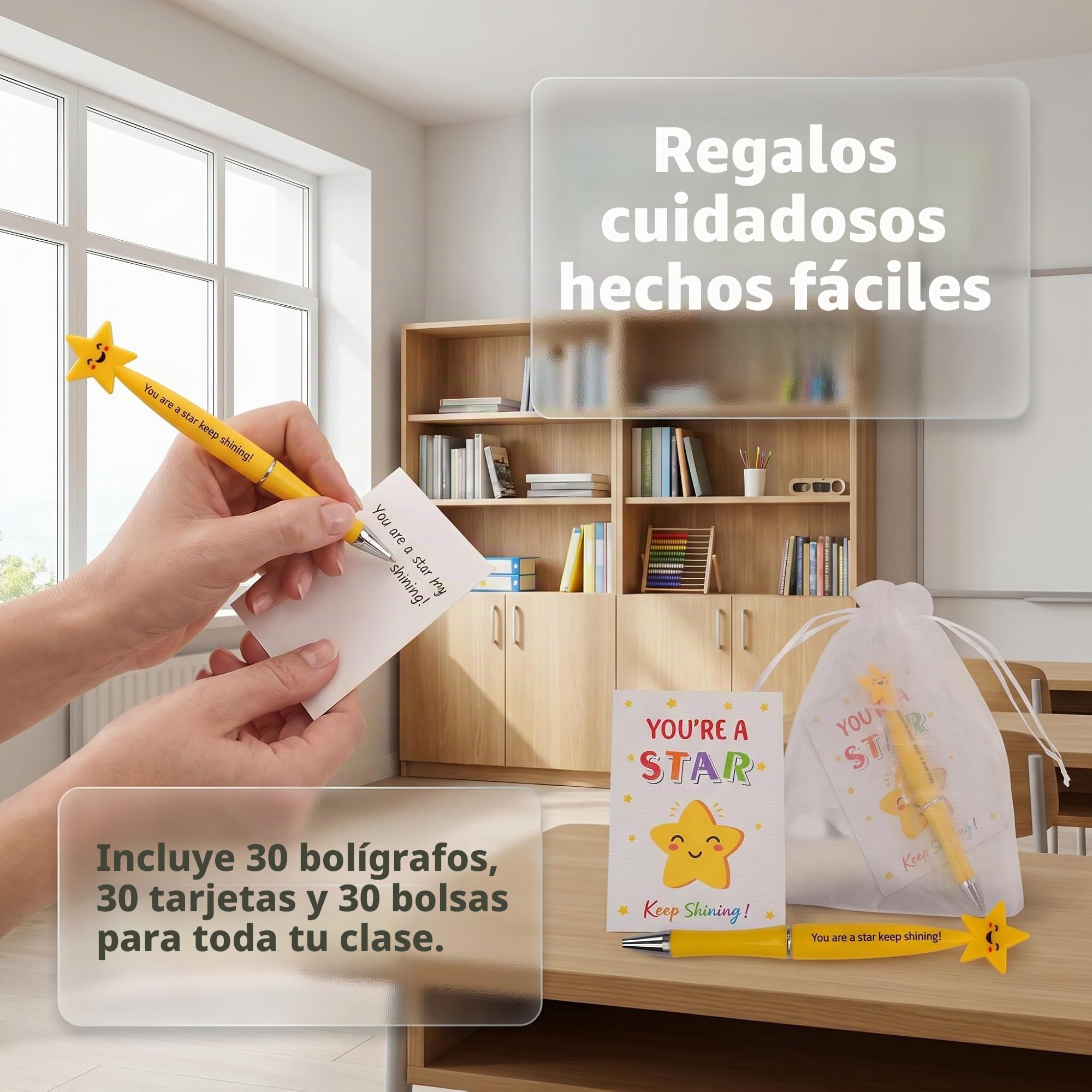 Paquete de 30 Regalos de Fin de Trimestre para Niños y Estudiantes, Regalos de Fin de Año para Clases de 30 Niños Lápices/Tarjetas Motivacionales para Alumnos/Bolsas de Regalo para el Último