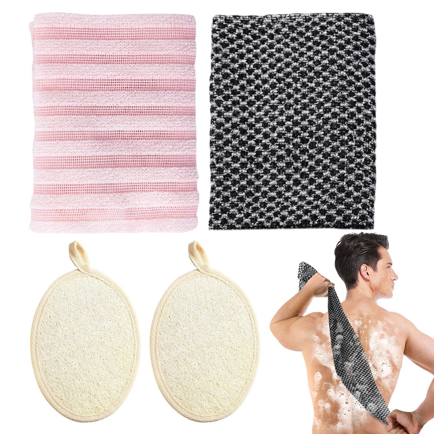 2 Pièces Serviettes De Bain Rectangulaires Et 2 Pièces Lingettes De Bain, Outils De Nettoyage Du Corps, Accessoires De Bain, Épurateur Arrière.