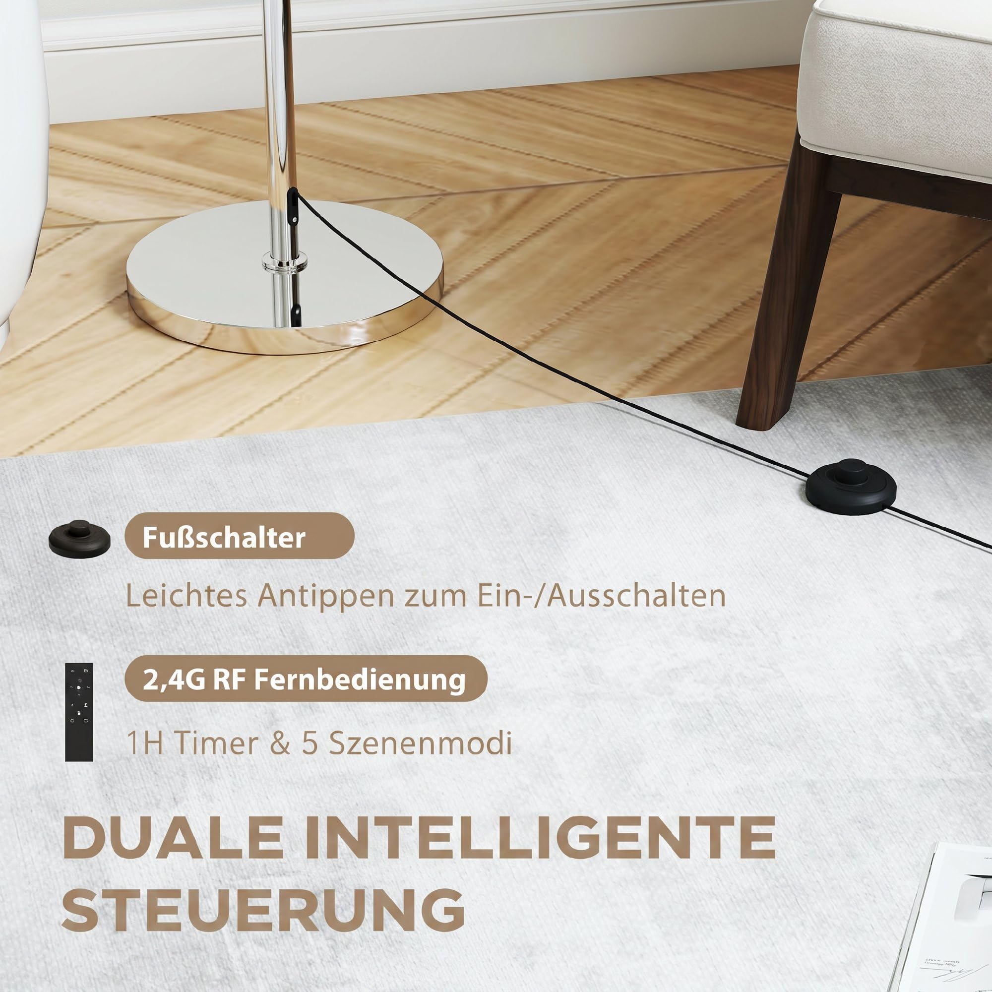 HOMCOM Stehlampe Dimmbar mit Leinenschirm E27 Höhenverstellbar Beige | Szenenmodis, Stehleuchte mit Timer, 3 Farbtemperaturen, Fußschalter, 2,4G Fernbedienung, Standleuchte für Schlafzimmer
