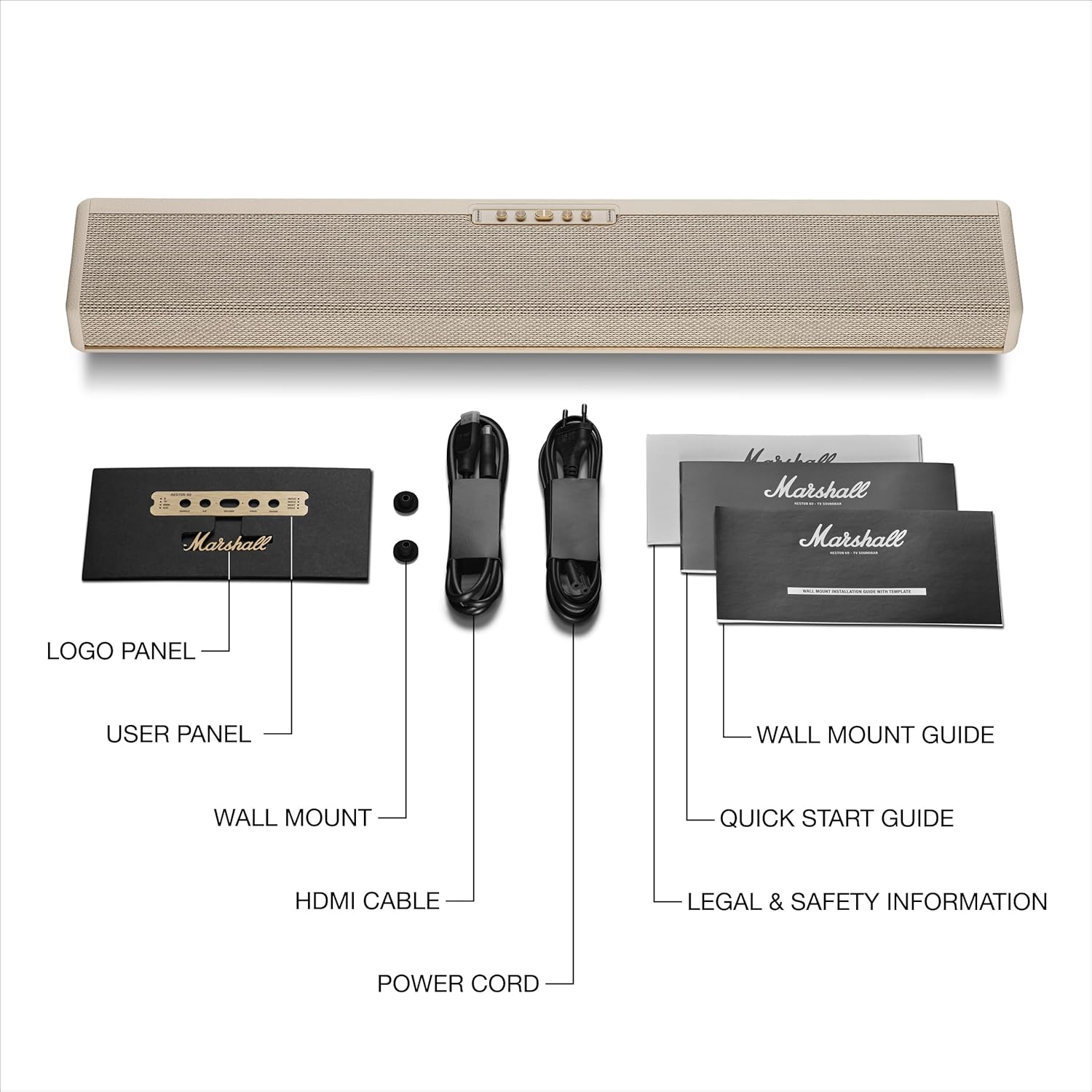 Marshall Heston 60 Soundbar - Dolby Atmos Immersive Sound for TV, Movies, and Music | Bluetooth, WiFi, HDMI, 3.5 mm Aux Inputs - Cream