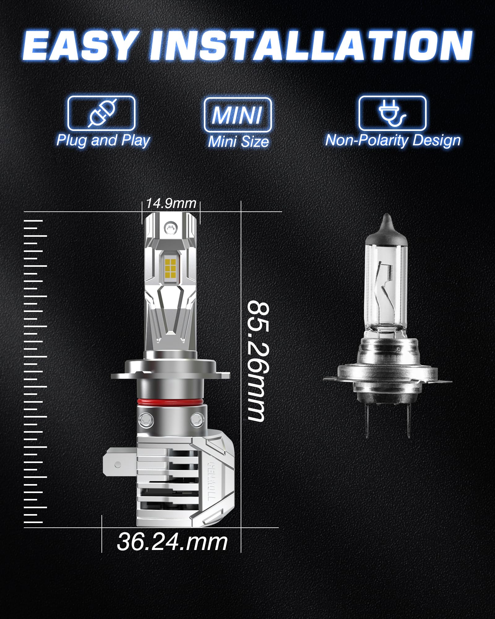 Bombilla H7 Led Canbus, 140 W, 38 000 lm, 6000 K (blanco frío), 700% de luminosidad, 12 V, 24 V, Bombillas H7 Led Sin errores CANbus, Tamaño mini, Kit de sustitución halógena, 1 Par