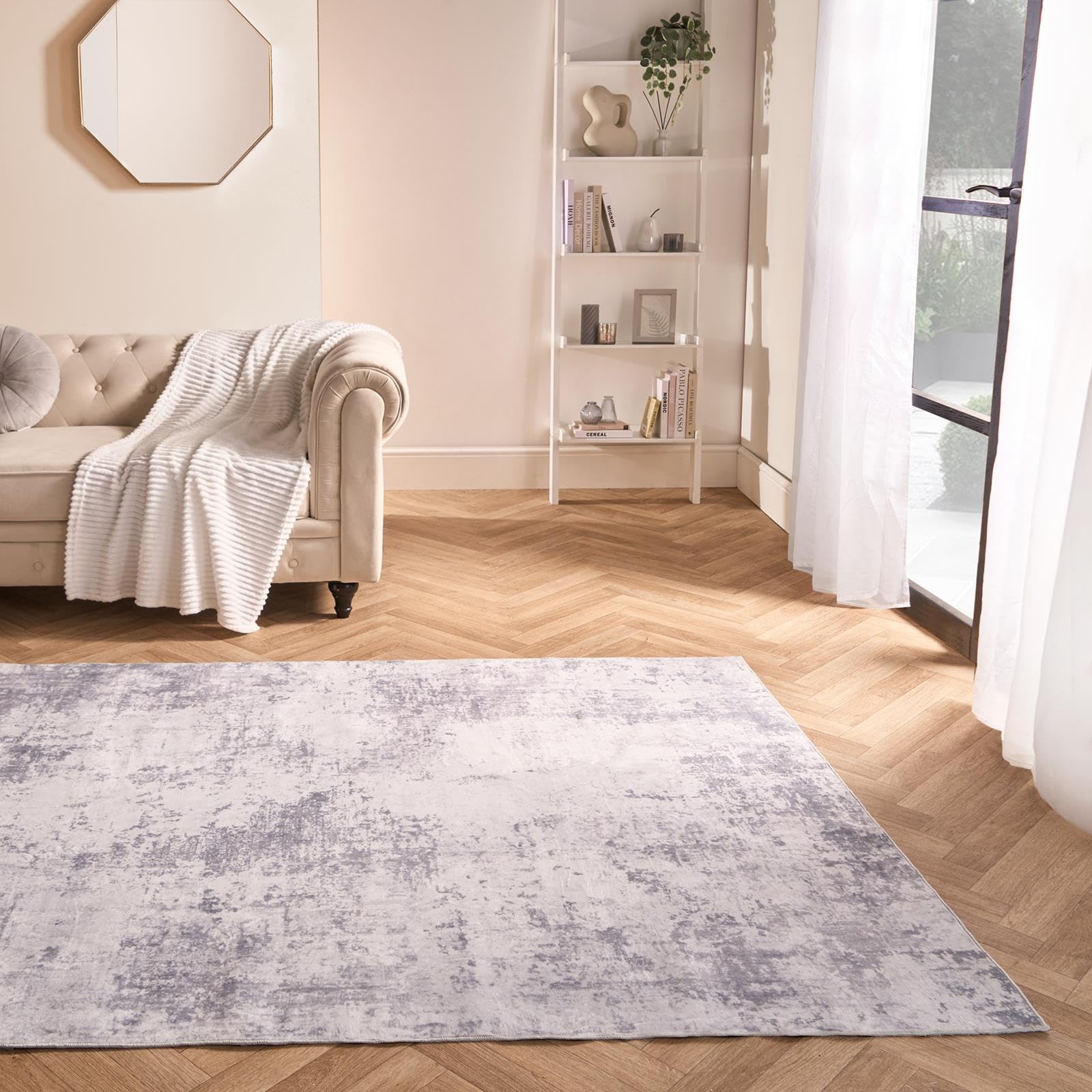 OHS Washable Living Room Rug, Soft & Comfortable Abstract Print Deep Charcoal Tones, Ideal for Living Rooms, Entryways, Kitchens, 120x170cm Floor Rug-Charcoal โ image 1